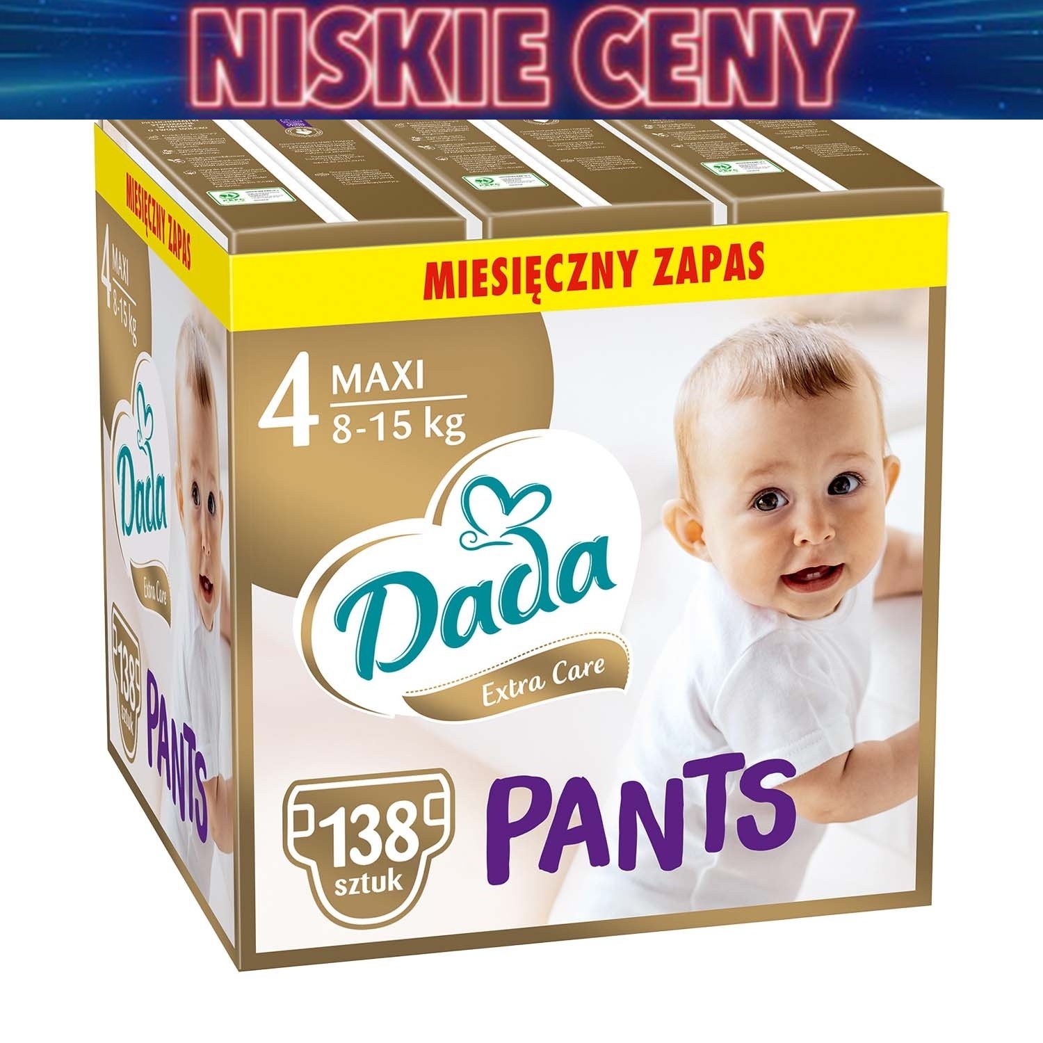 Pieluchomajtki Dada Extra Care Pants 4 Maxi, 8-15 kg, 138 szt., superchłonny wkład