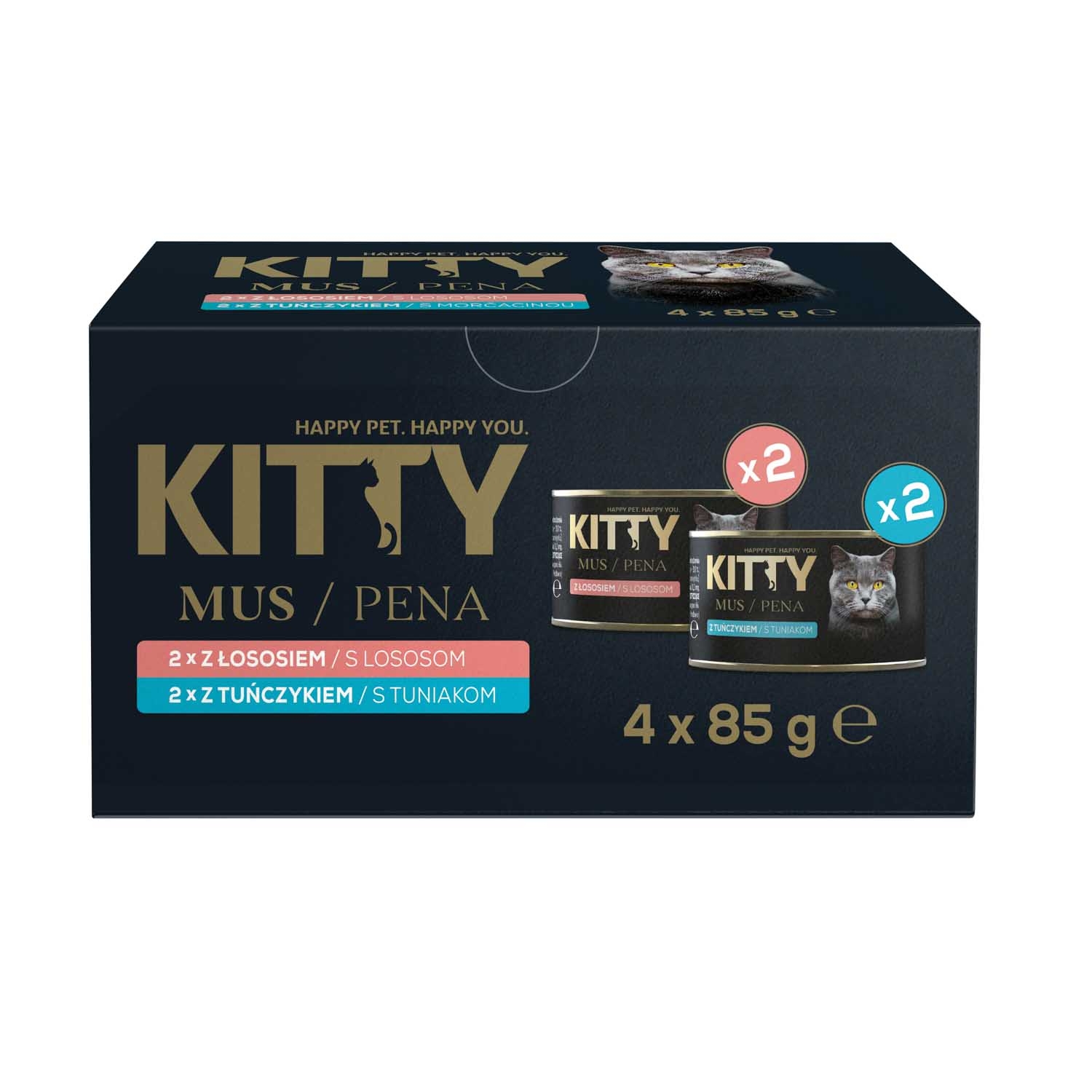 Mokra karma dla kotów Kitty, mus, łosoś i tuńczyk, 16 x 85 g