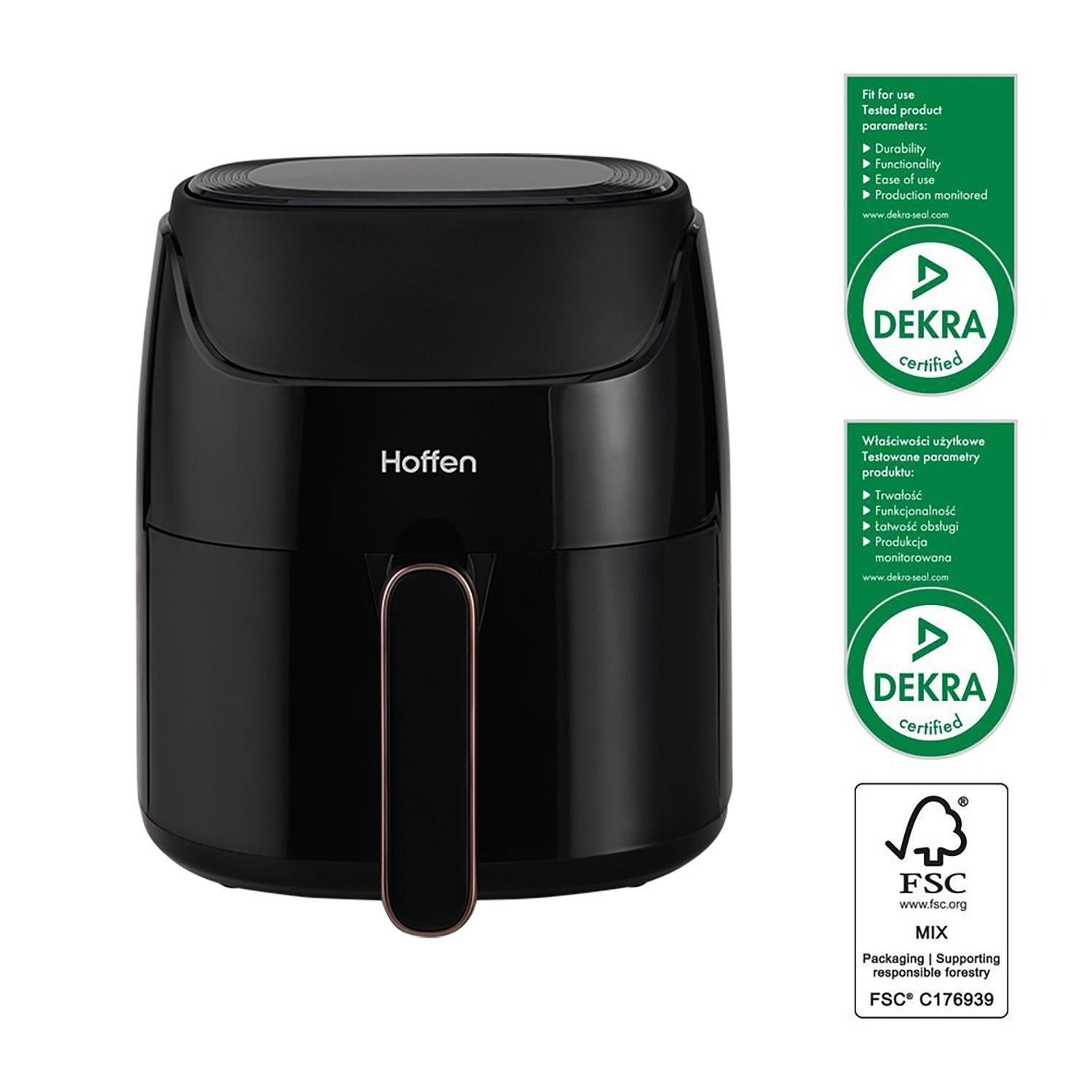 Air Fryer Frytkownica beztłuszczowa Hoffen, 1400 W, 3,8 l, czarna