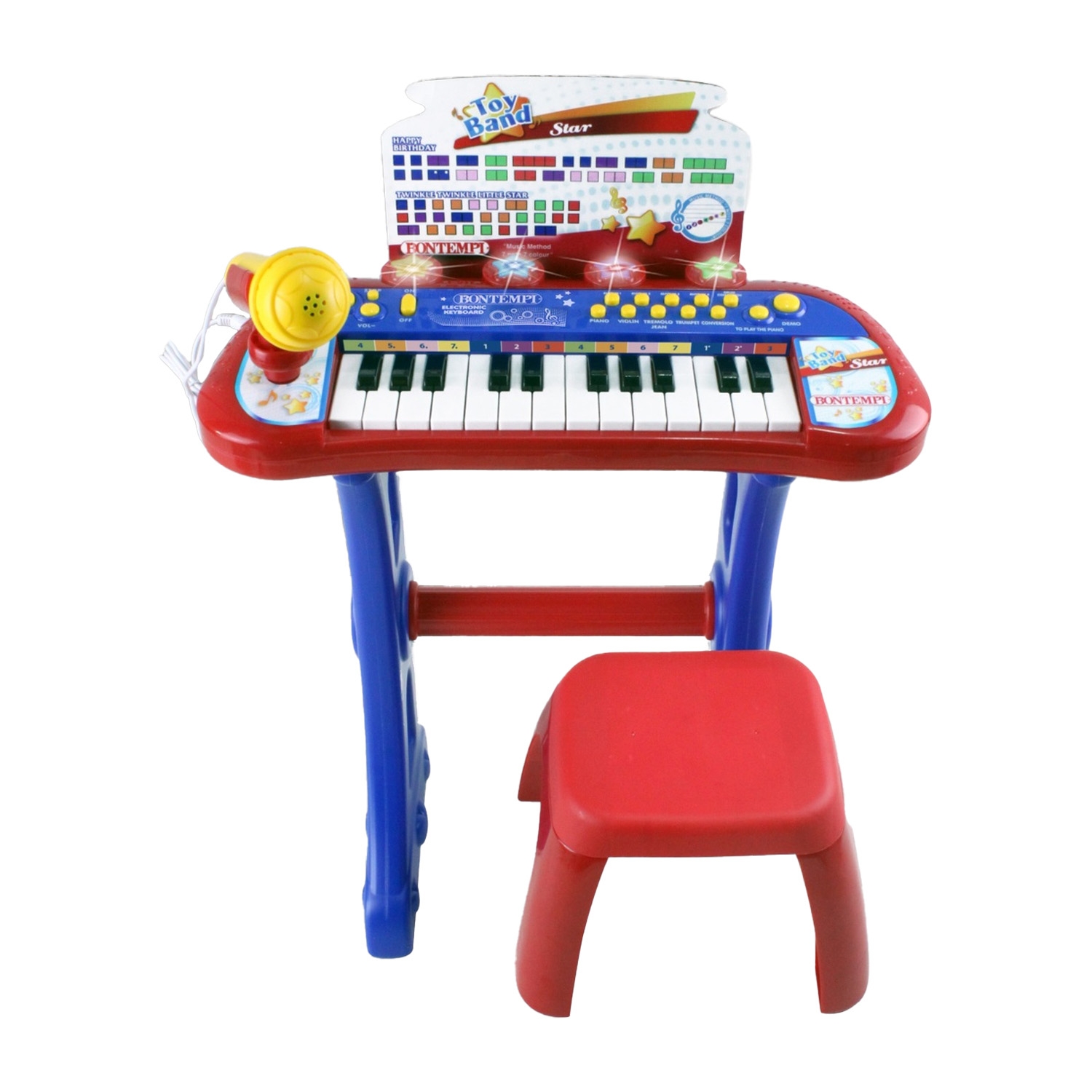 Keyboard elektroniczny Bontempi, z mikrofonem i stołkiem, czerwony