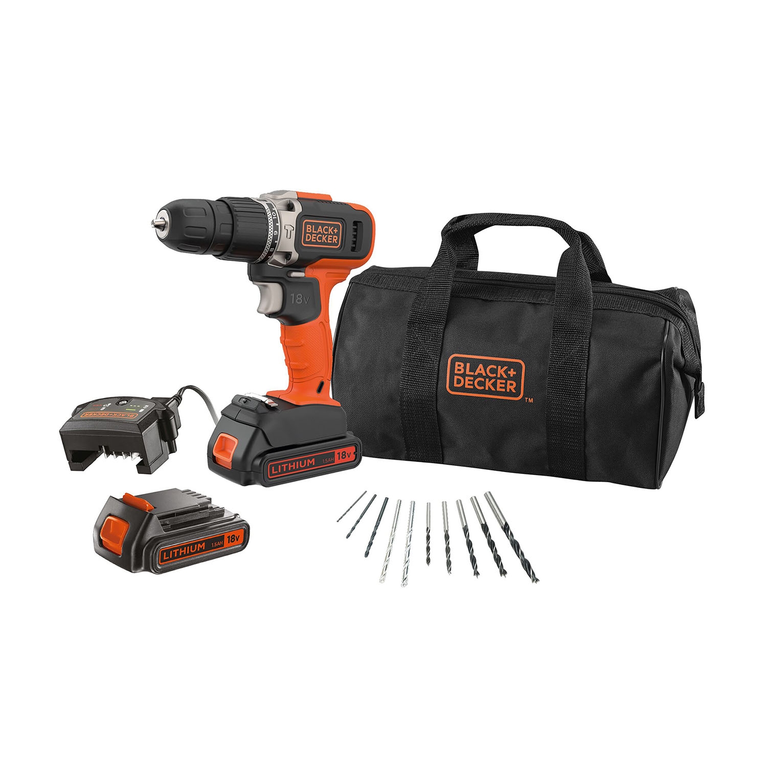 Wiertarko-wkrętarka Black+Decker, 18 V, 10 akcesoriów, torba