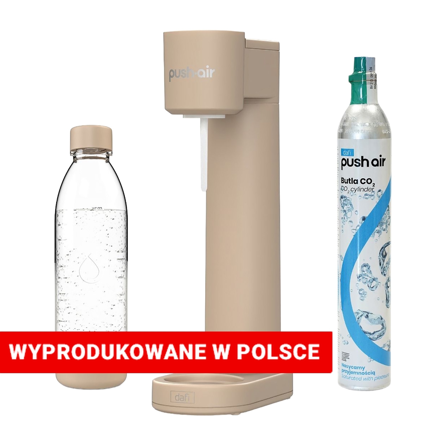 Saturator Dafi PushAir, butelka 0,7 l, nabój CO2, cappuccino