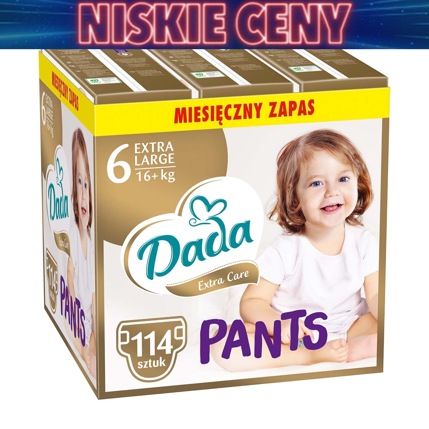 Pieluchomajtki Dada Extra Care Pants 6 XL, 16+ kg, 114 szt., superchłonny wkład