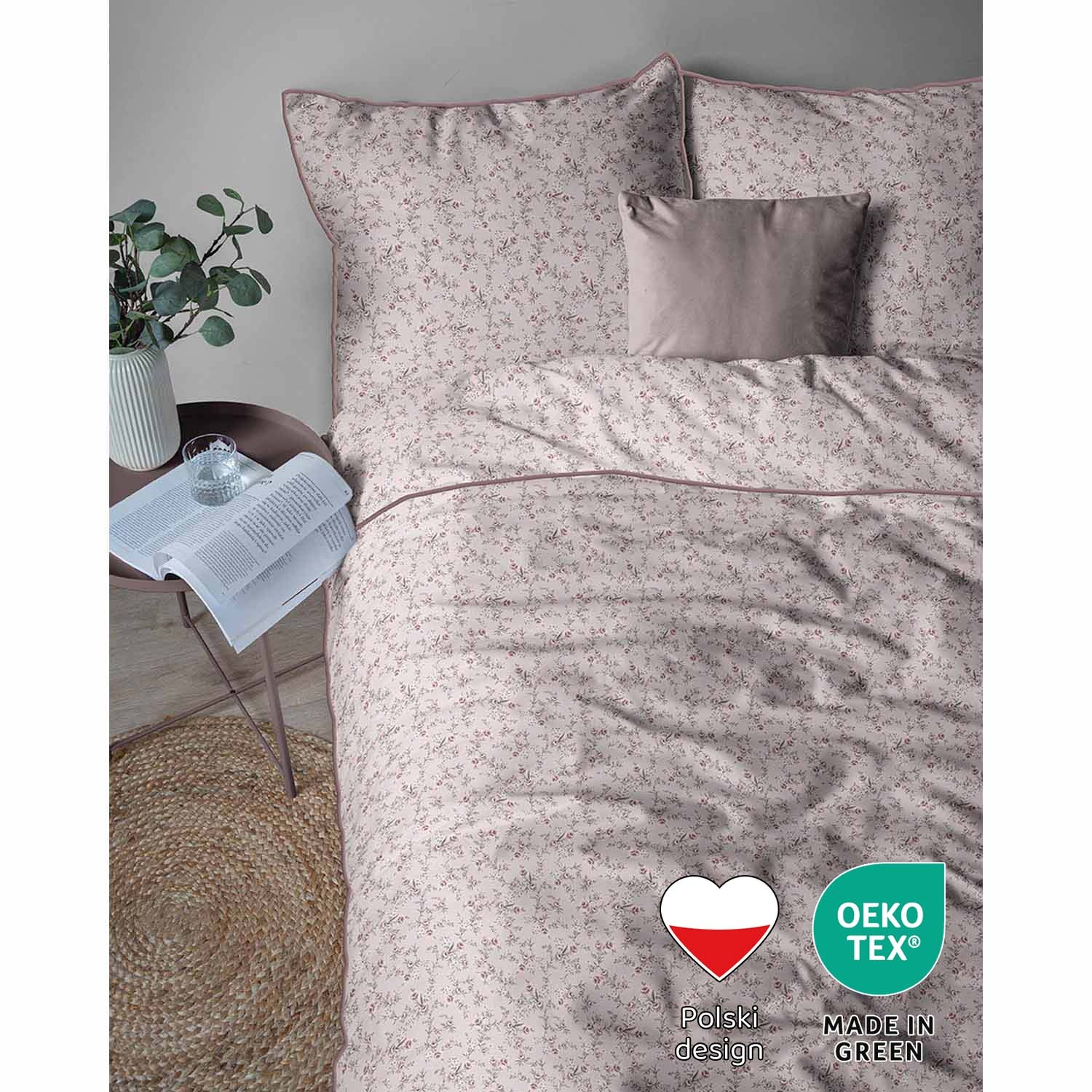 Pościel z perkalu 160 x 200 cm Lame Percale, kwiatki, pudrowy róż