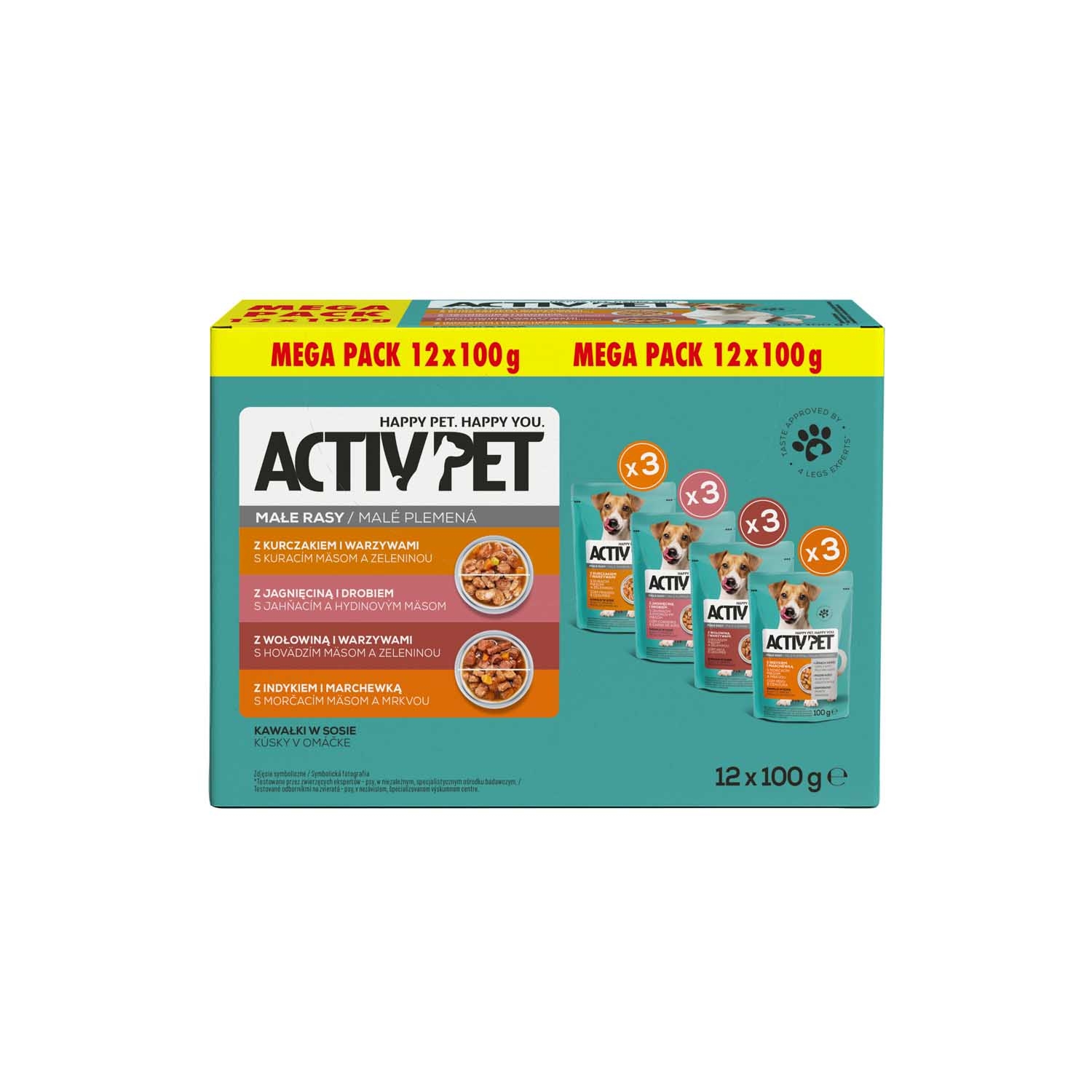 Karma dla psów Activ Pet, mokra, 4 smaki, 48 x 100 g