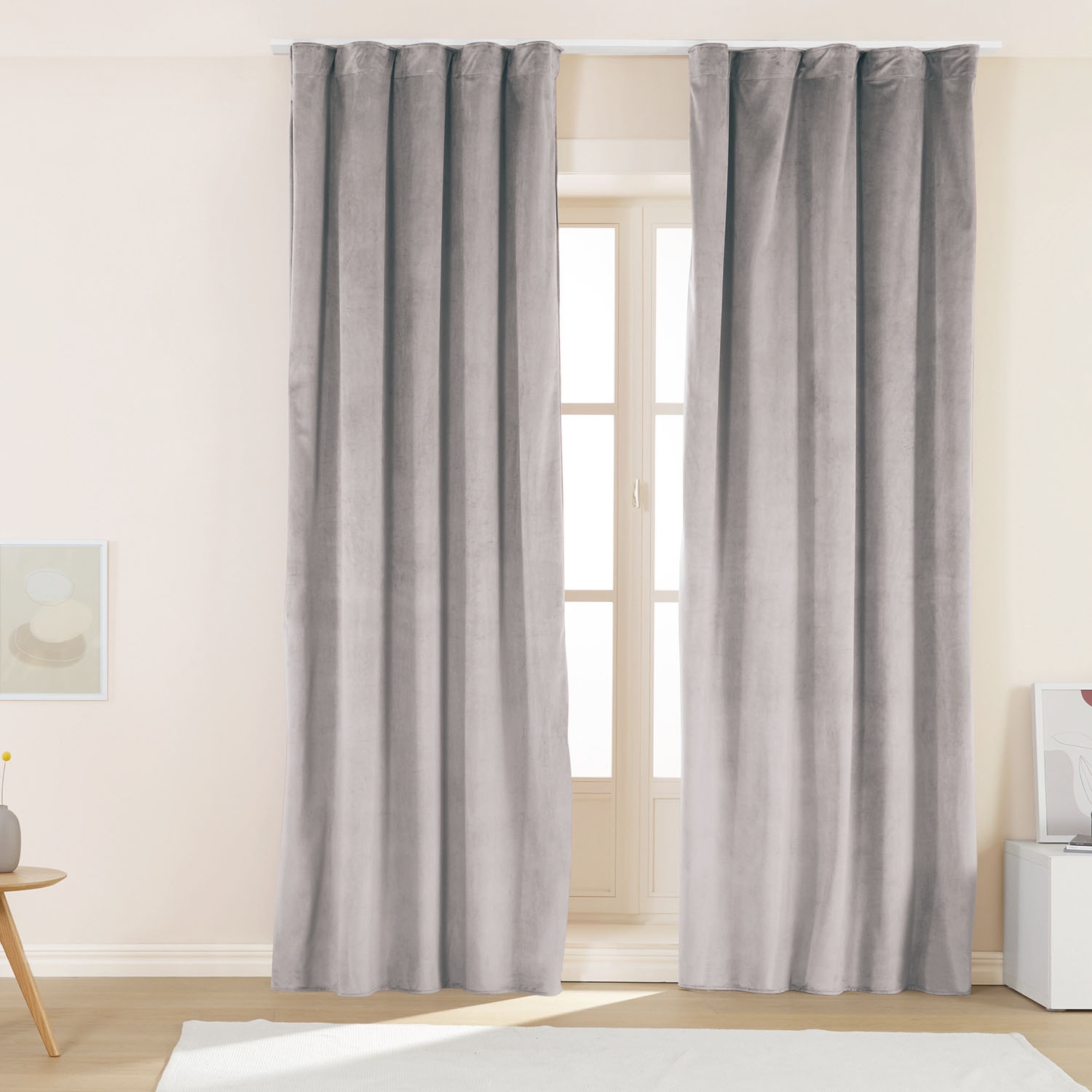 Zasłony na taśmie welwetowe 140 x 250 cm Smukee, 2 szt., beżowe