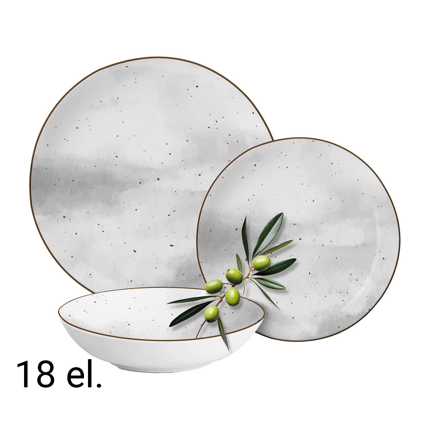Zestaw obiadowy z porcelany na 6 osób MG Home Antico, 18 elementów, szary