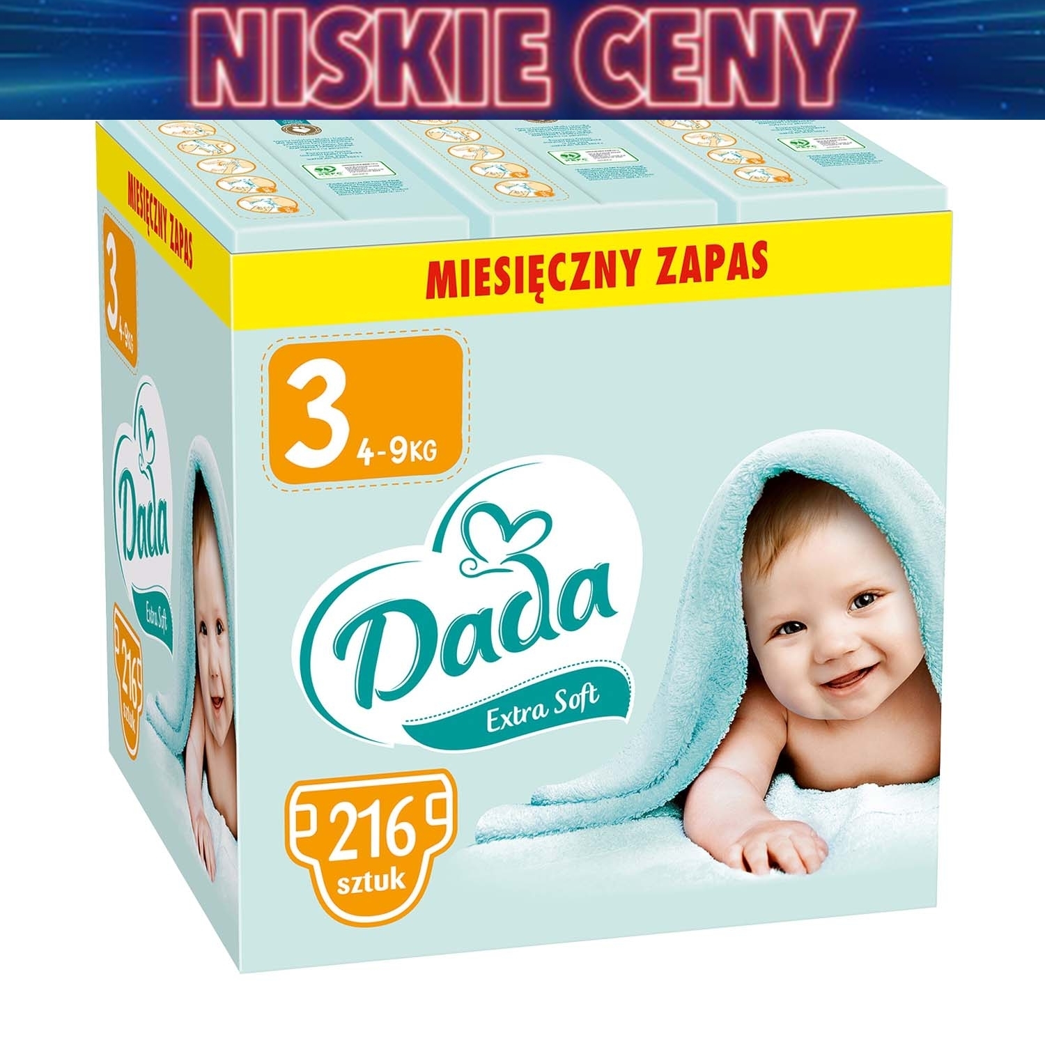 Pieluszki Extra Soft 3 Midi, 4-9 kg, 216 szt., z dodatkiem ekstraktu z aloesu