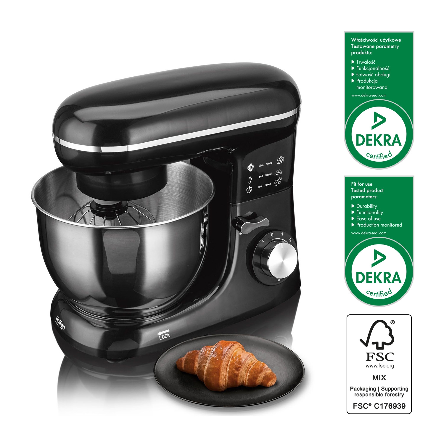 Robot planetarny Hoffen Expert, 1300 W, 2 misy 4 l i 5 l, czarny