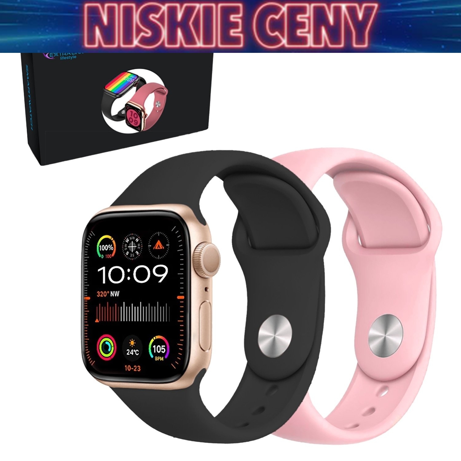 Smartwatch Extralink Lifestyle F89, 2 opaski, złoty