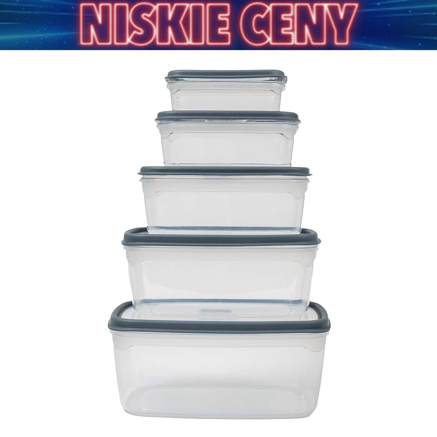 Zestaw 5 pojemników na żywność, MG Home Misto, prostokątne, szare