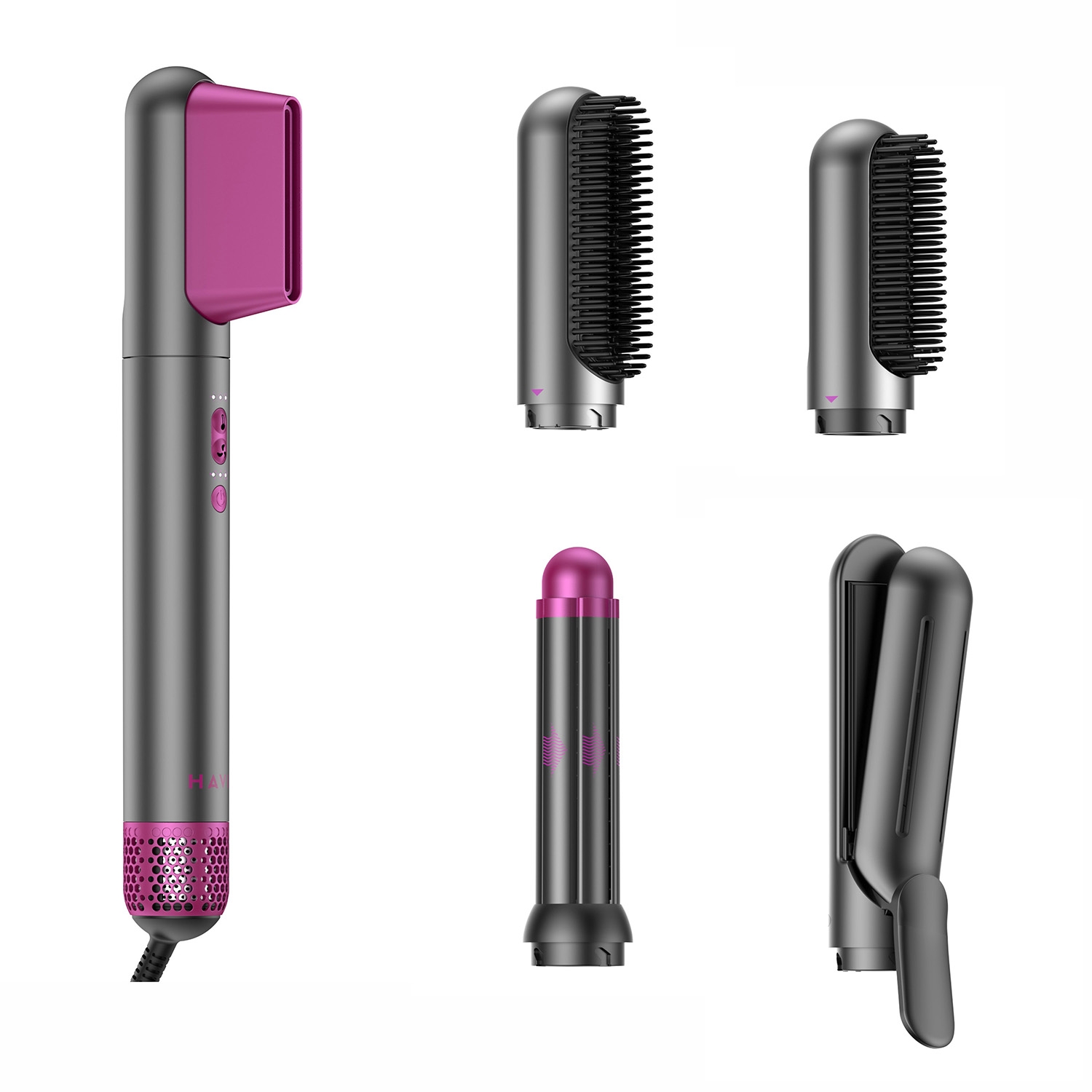 Suszarka do włosow Havit HD8118, 1200 W, 6 końcówek, różowo-szara