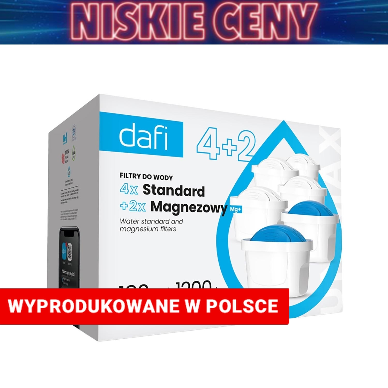 Wkład filtrujący do dzbanka Dafi, 4 x wkład Standard Unimax, 2 x wkład Mg