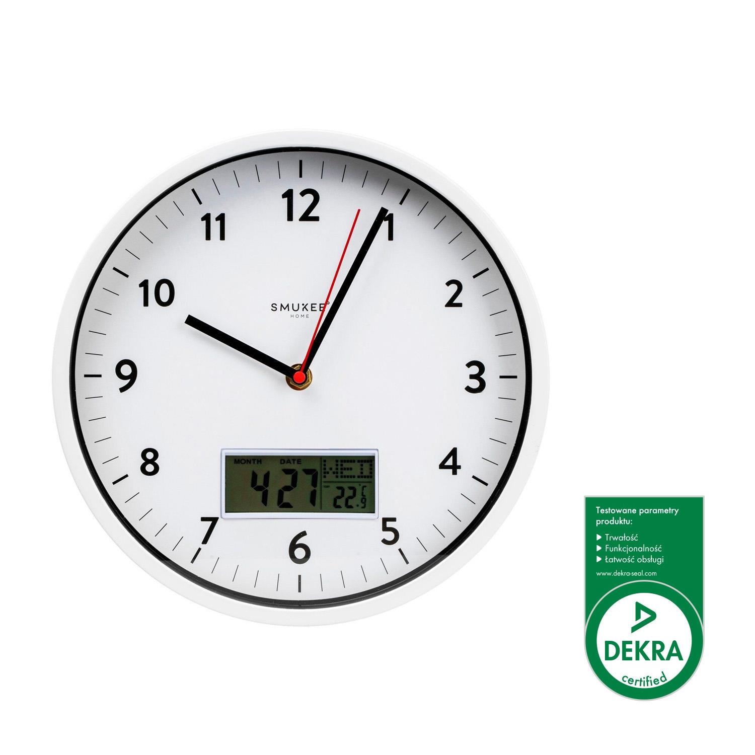 Zegar ścienny LCD Smukee Home, biały, 25 cm