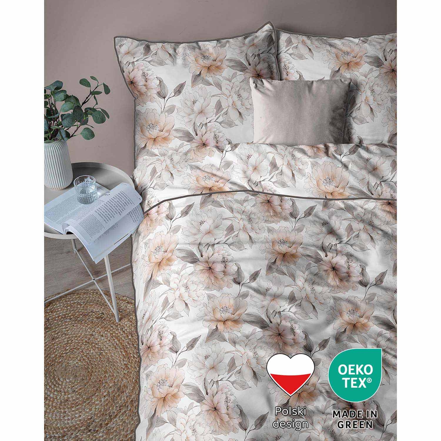 Pościel z perkalu 160 x 200 cm Lame Percale, beżowe kwiaty