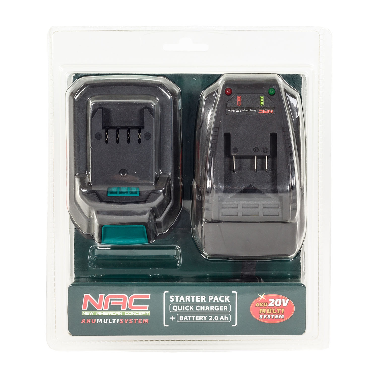 Zestaw akumulator i ładowarka NAC B-20-BC-LI-20 V, 2 Ah, czarny