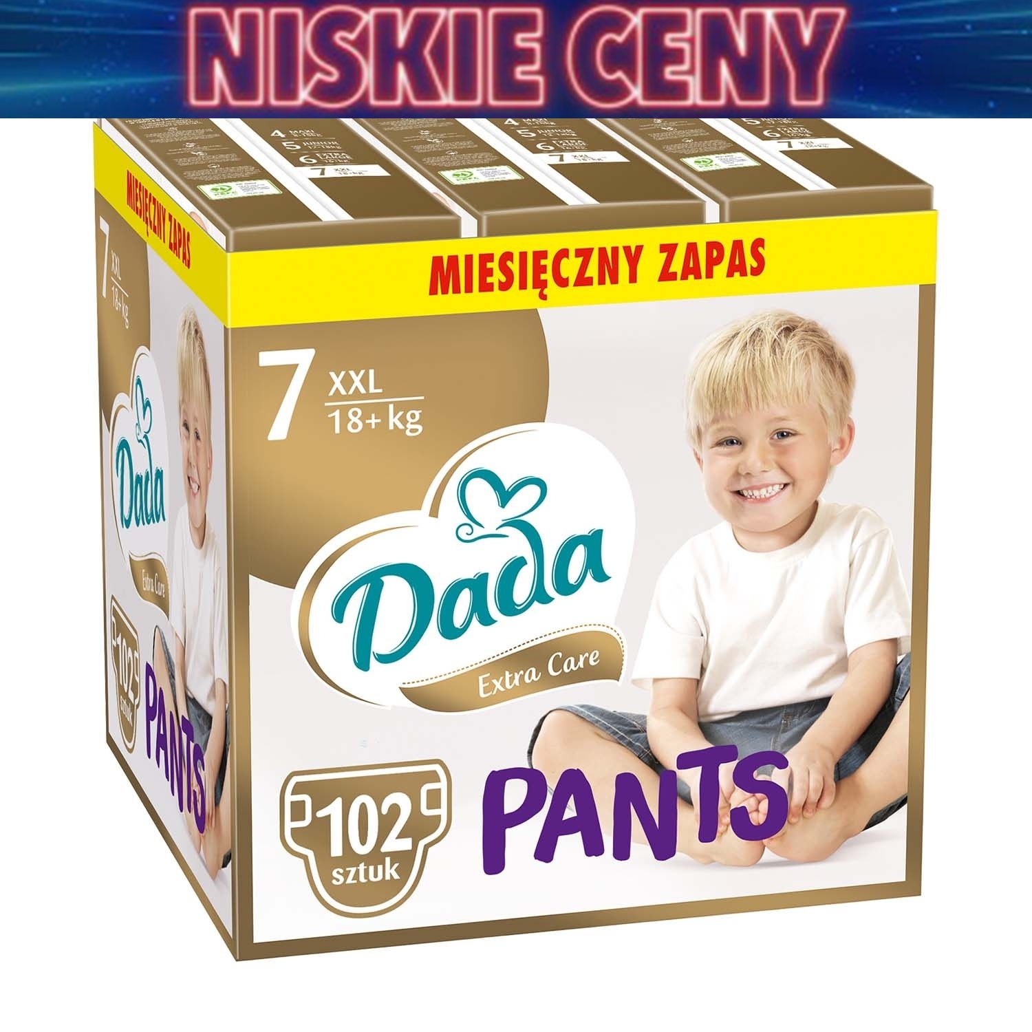 Pieluchomajtki Dada Extra Care Pants 7 XXL, 18+ kg, 102 szt., superchłonny wkład