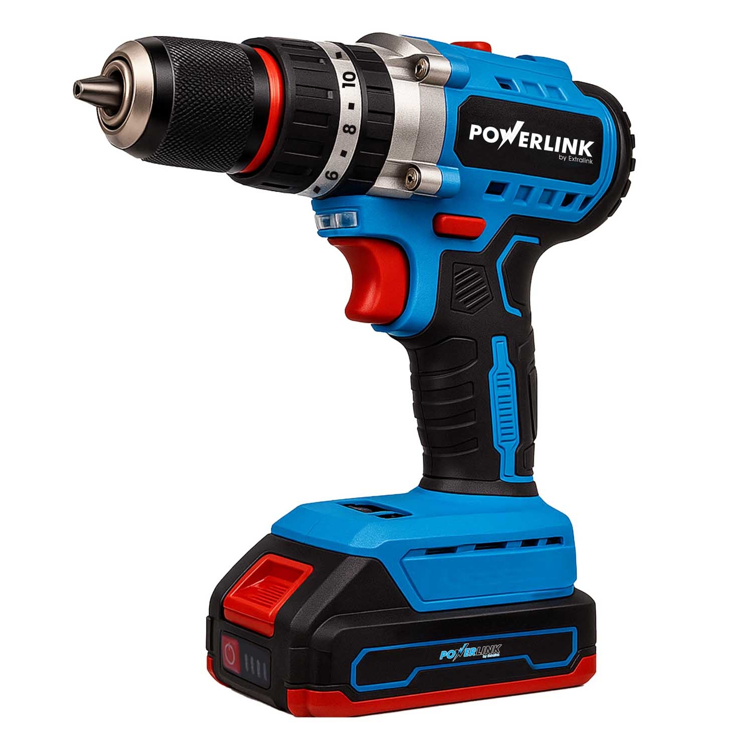 Akumulatorowa wiertarko-wkrętarka udarowa z silnikiem bezszczotkowym Powerlink, 20 V, 50 Nm, 10 mm, 2x akumulator 1,5 Ah, z akcesoriami
