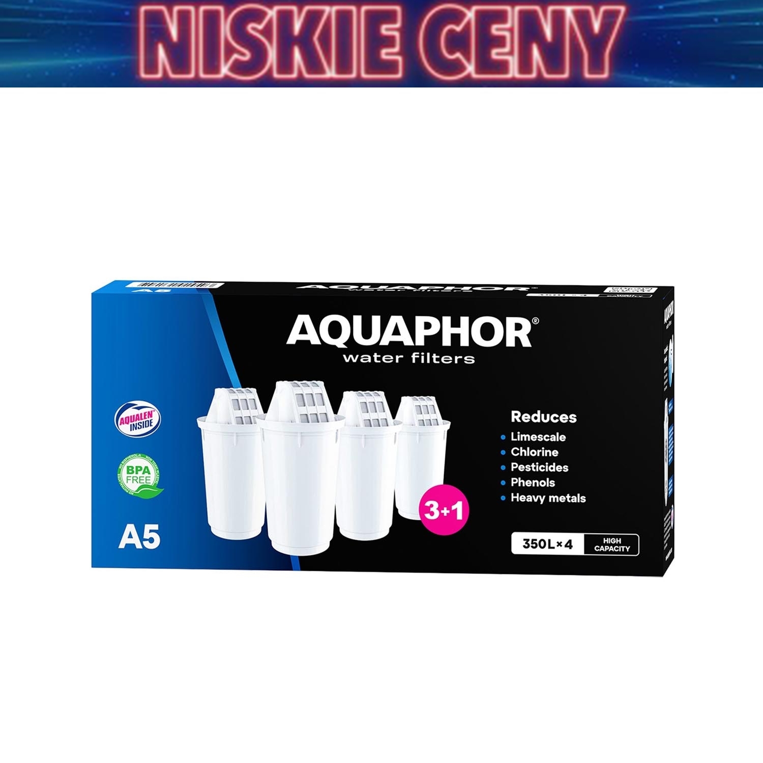 Wkład filtrujący Aquaphor A5, do dzbanka filtrującego, 4 sztuki