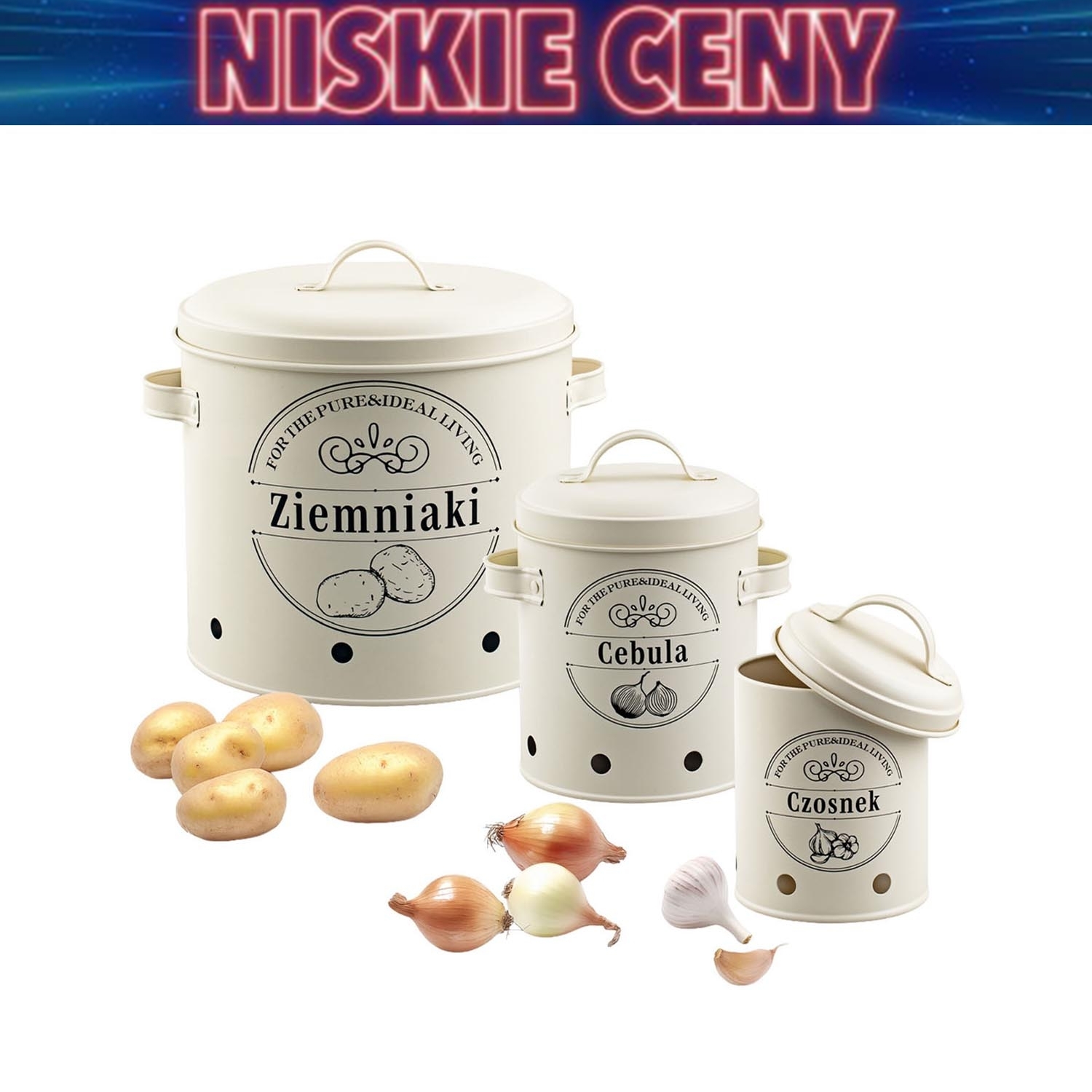 Pojemniki do przechowywania warzyw Tadar, 3 sztuki, kremowe