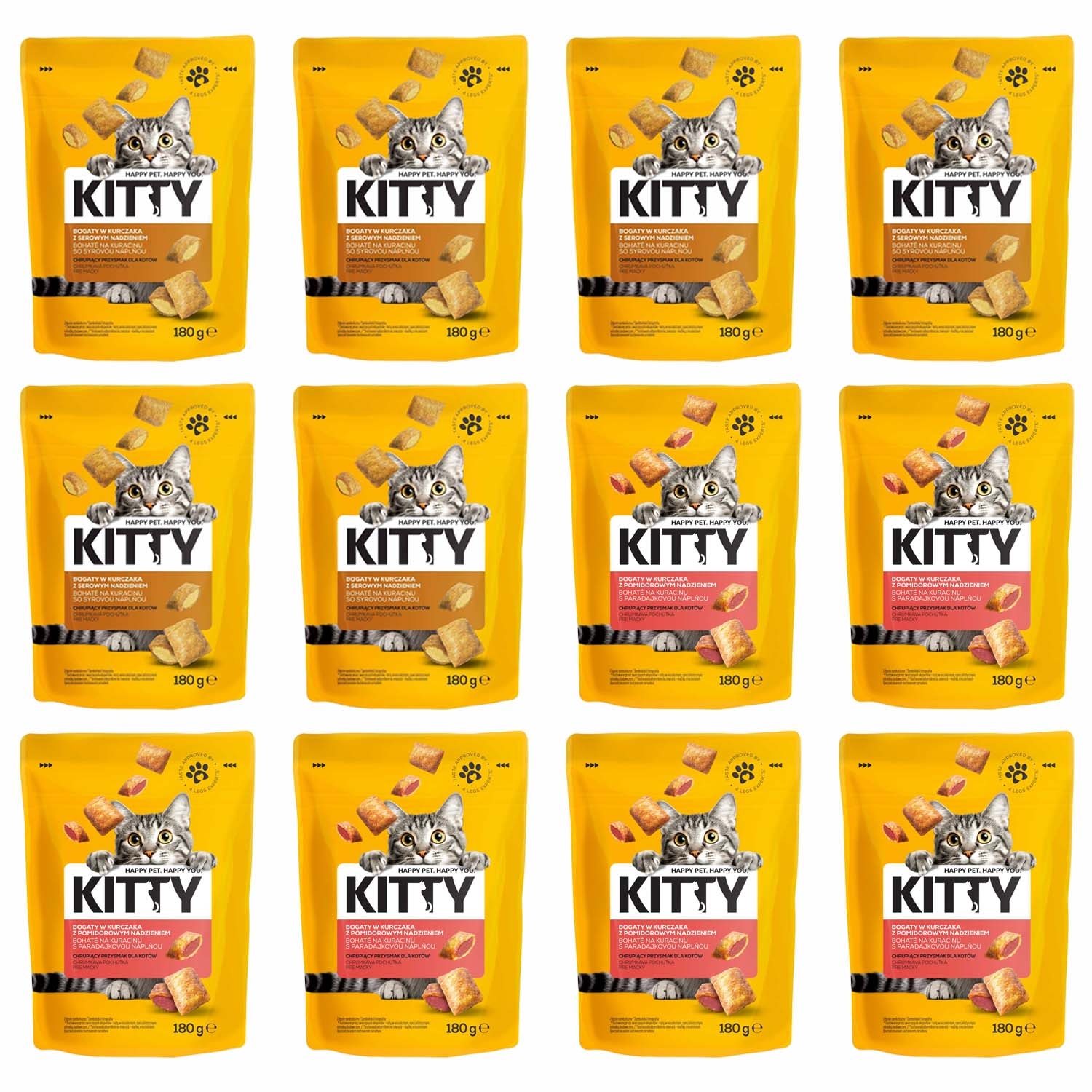 Przekąska dla kota Kitty, poduszeczki, ser lub pomidor, 12 x 180 g