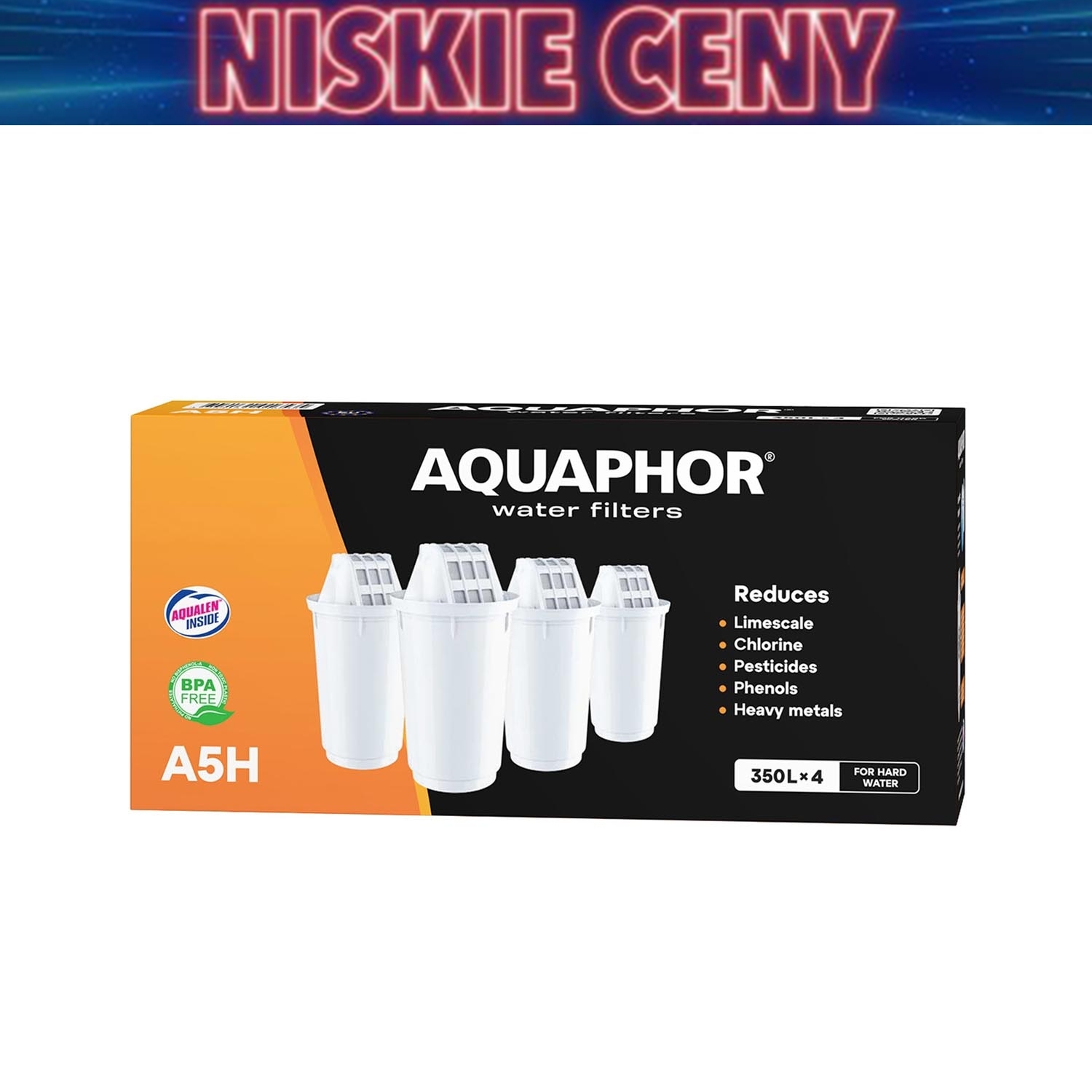 Wkład filtrujący Aquaphor A5 H, do dzbanka filtrującego, 4 sztuki