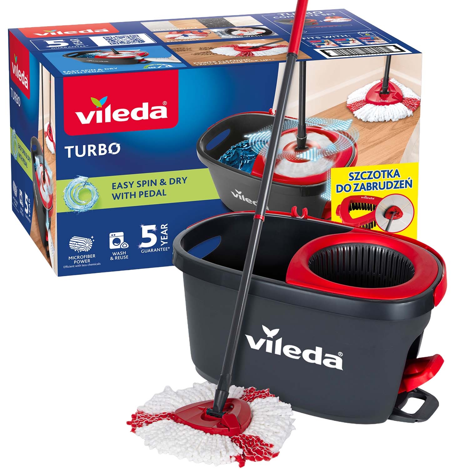 Mop obrotowy Vileda Turbo, ze szczotką do zabrudzeń