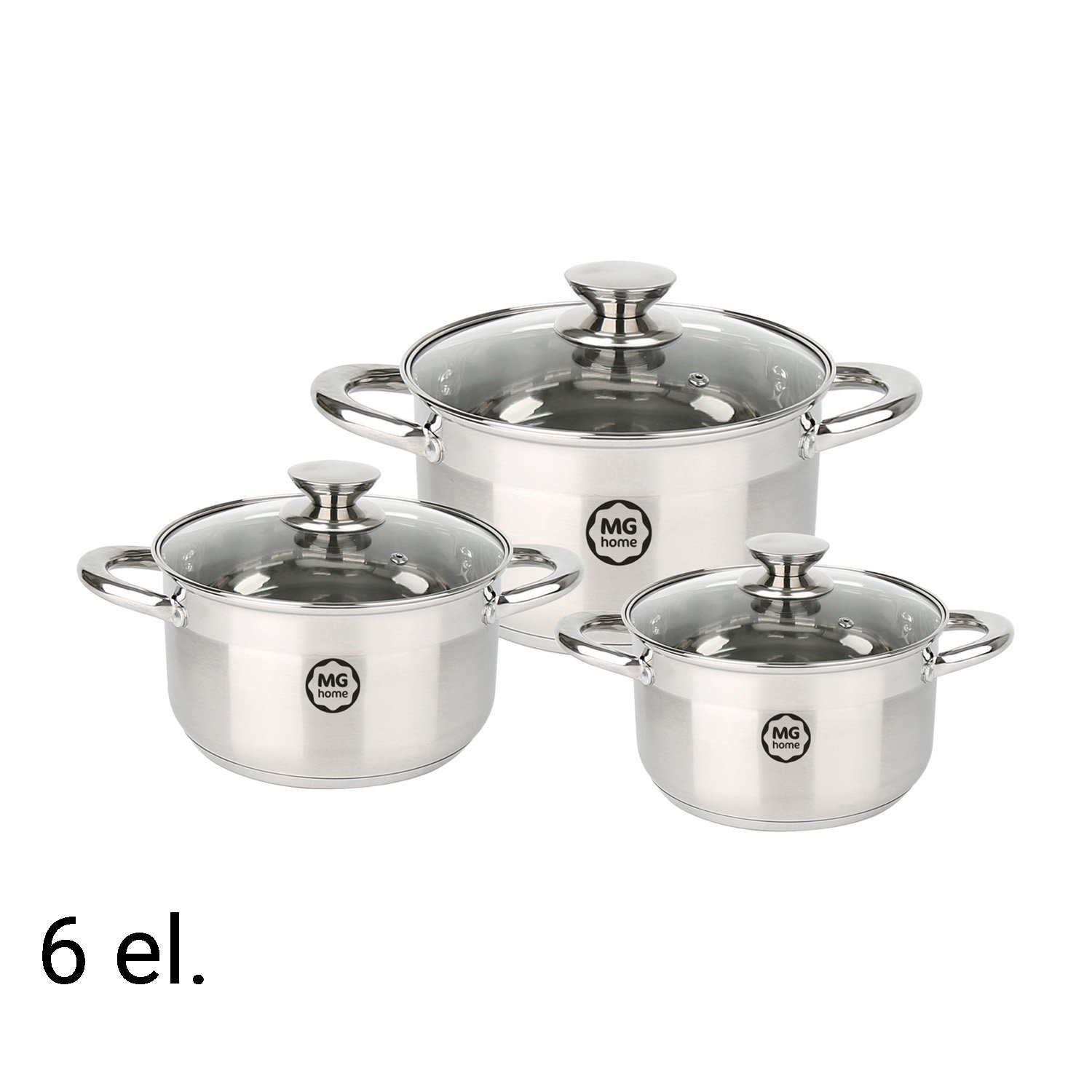 Zestaw garnków MG Home Moderno Brushed Steel, 6 elementów, stal nierdzewna