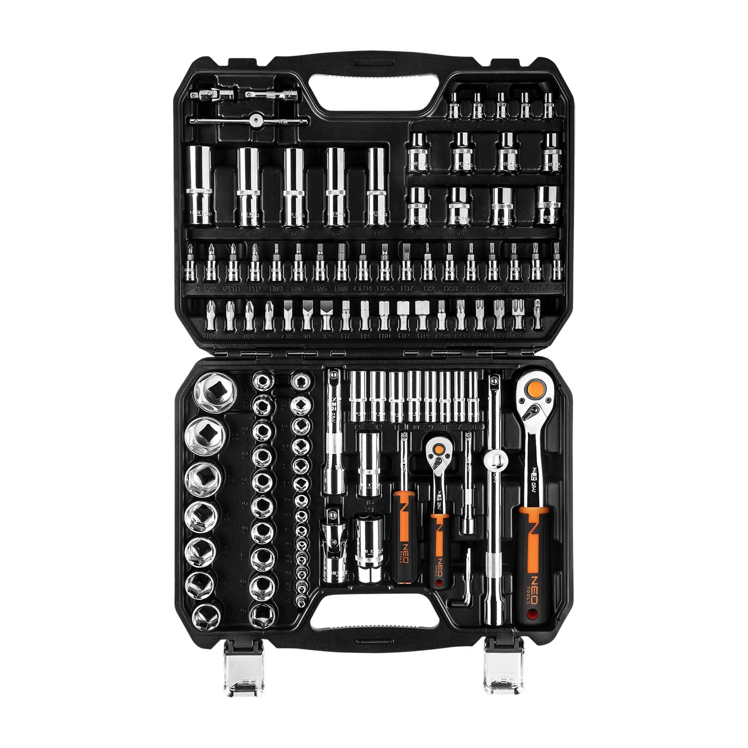 Zestaw kluczy nasadowych 1/2”, 1/4” Neo Tools, 110 szt., stal chromowo-wanadowa