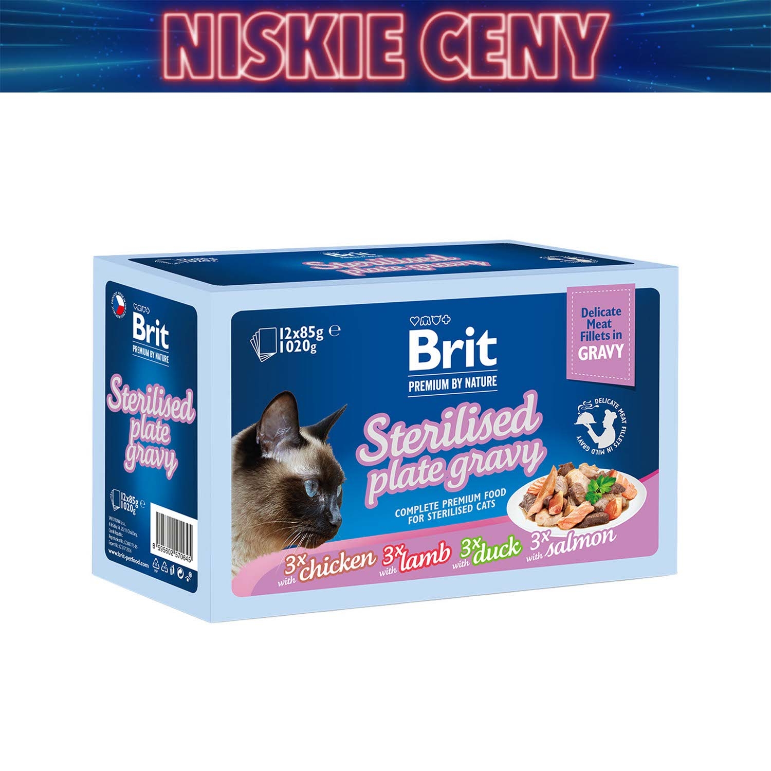 Mokra karma dla kotów Brit Premium By Nature Sterilised Plate Chunks, 12 x 100 g