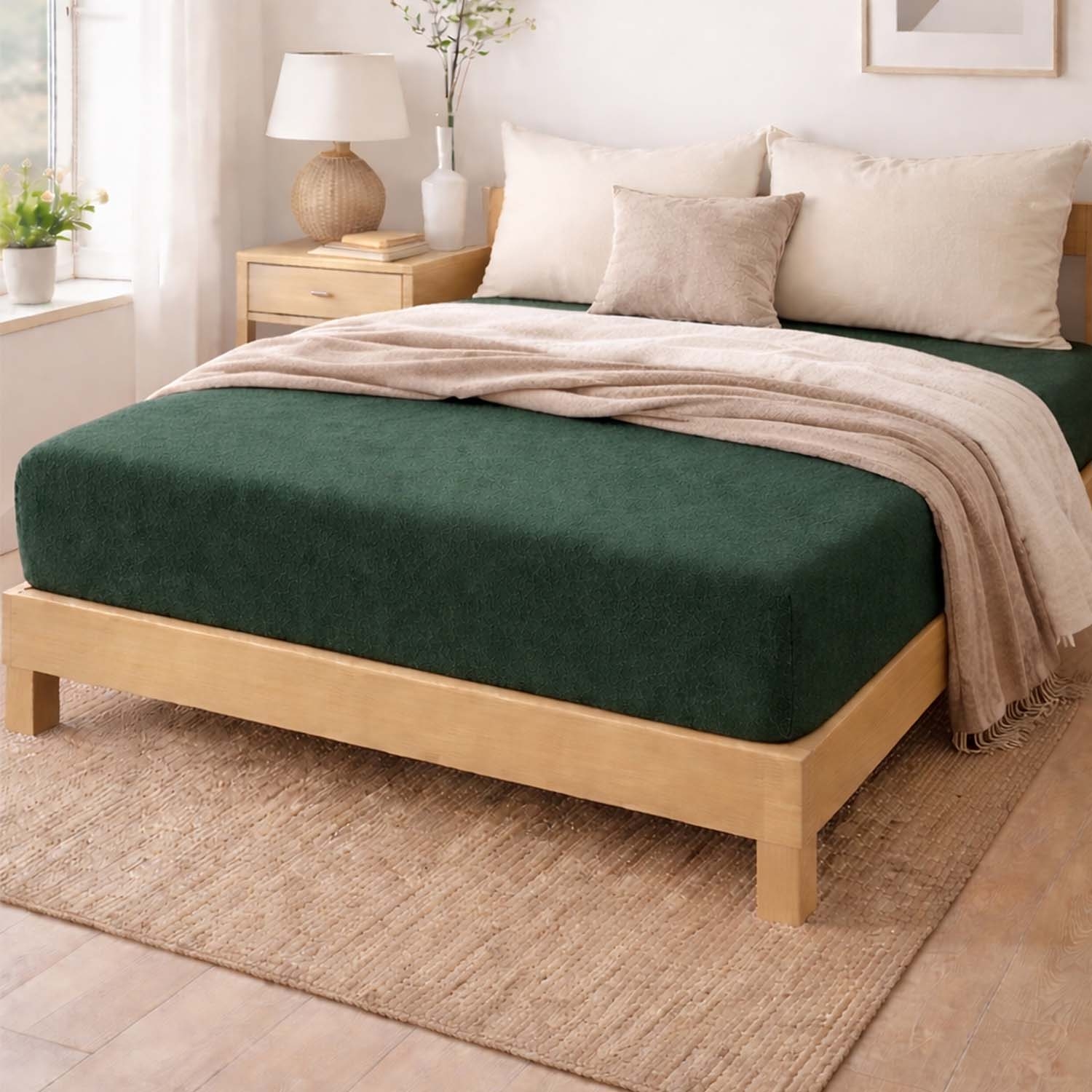 Prześcieradło frotte z gumką 180 x 200 cm Pation Home Luneo, zielone