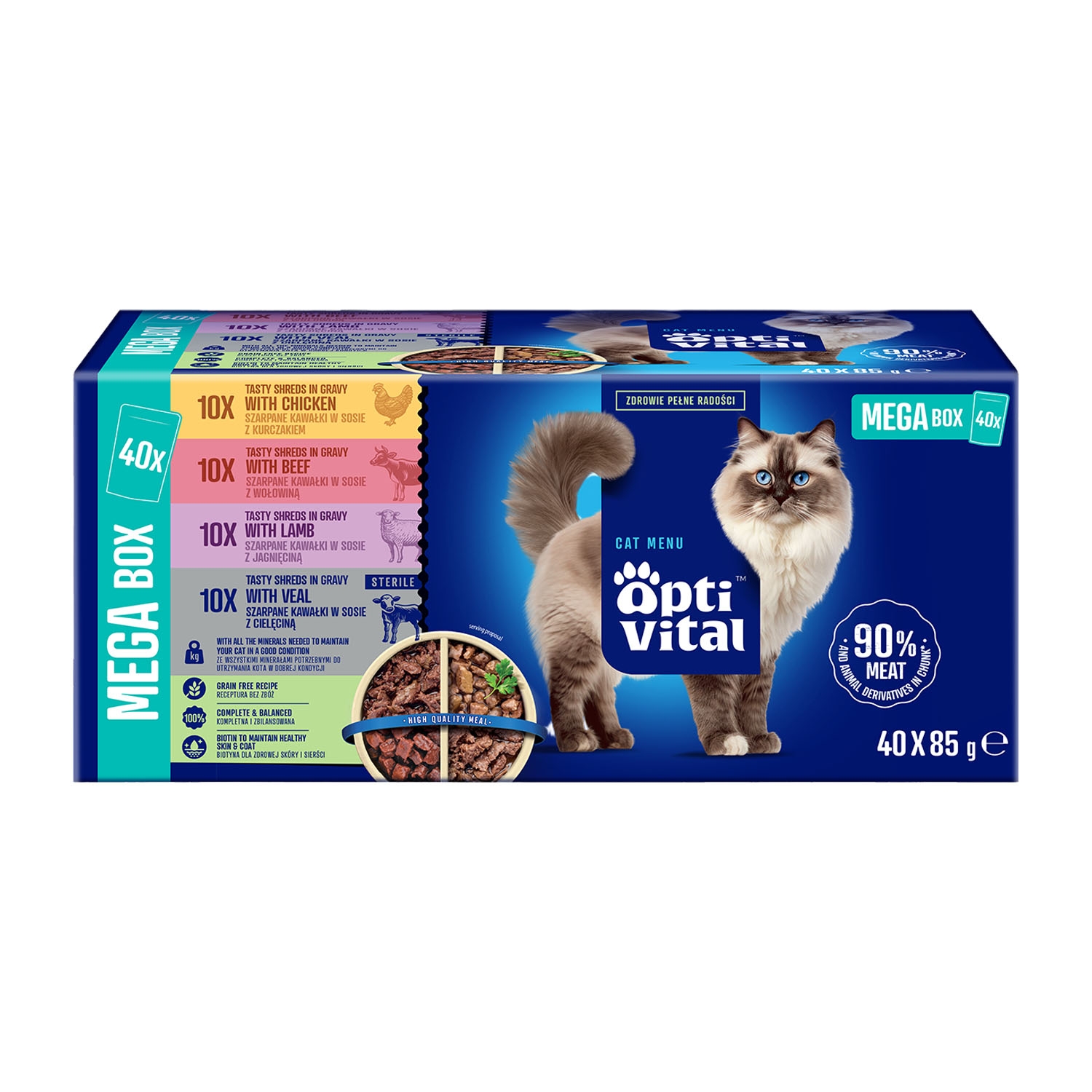Mokra karma dla kotów OptiVital, saszetki, 4 smaki, 40 x 85 g