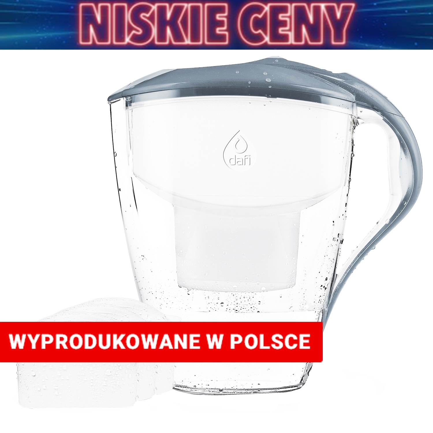 Dzbanek filtrujący DAFI ASTRA 3L, szary, 3 wkłady filtrujące