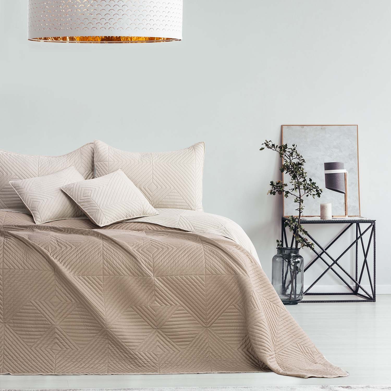 Narzuta na łóżko dwustronna 200 x 220 cm Restilo Softa, beżowa