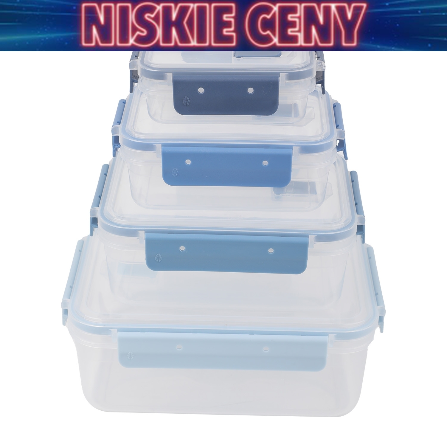Zestaw 4 pojemników na żywność MG Home Misto, prostokątne, niebieskie