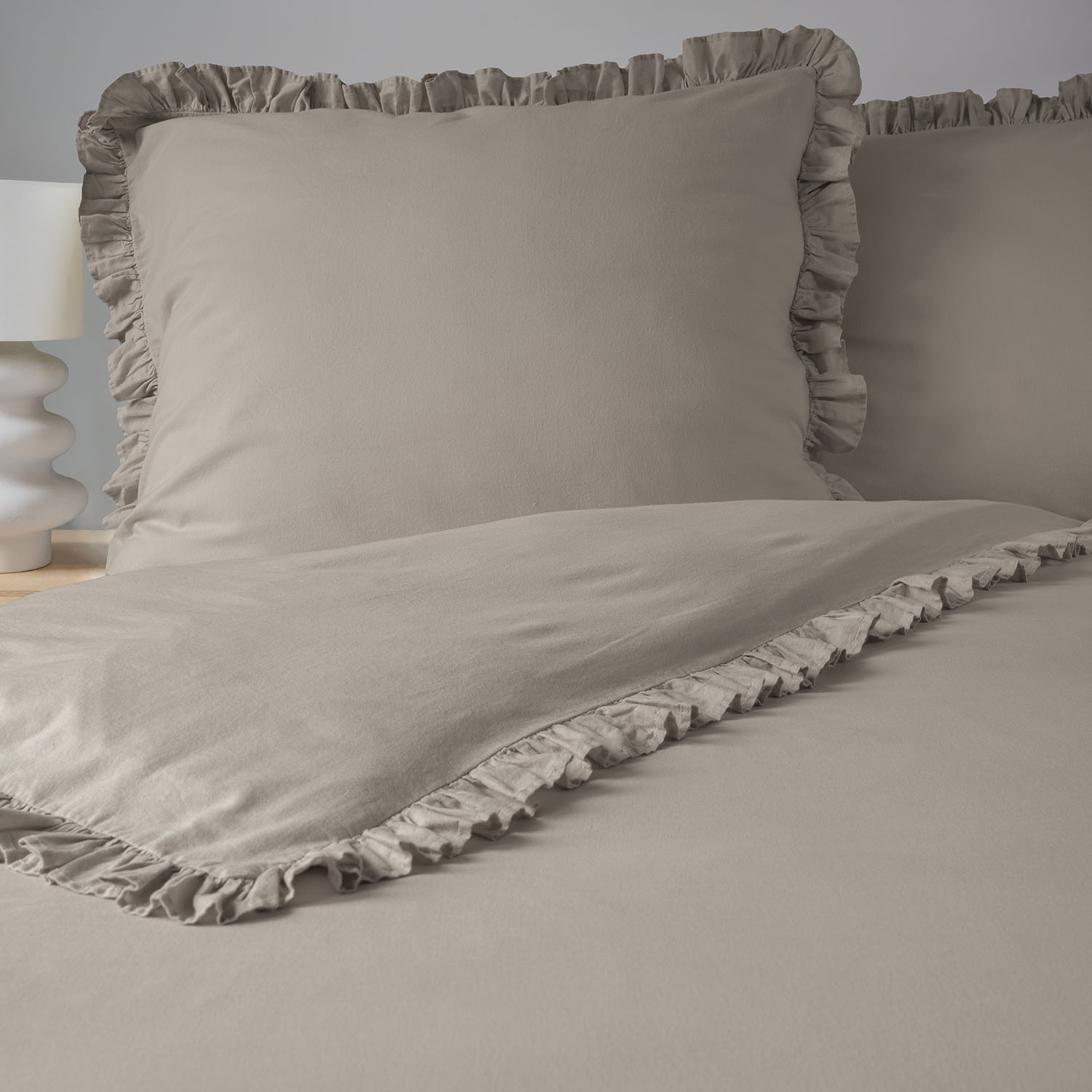 Pościel bawełniana z falbaną 160 x 200 cm Pure Collection, taupe