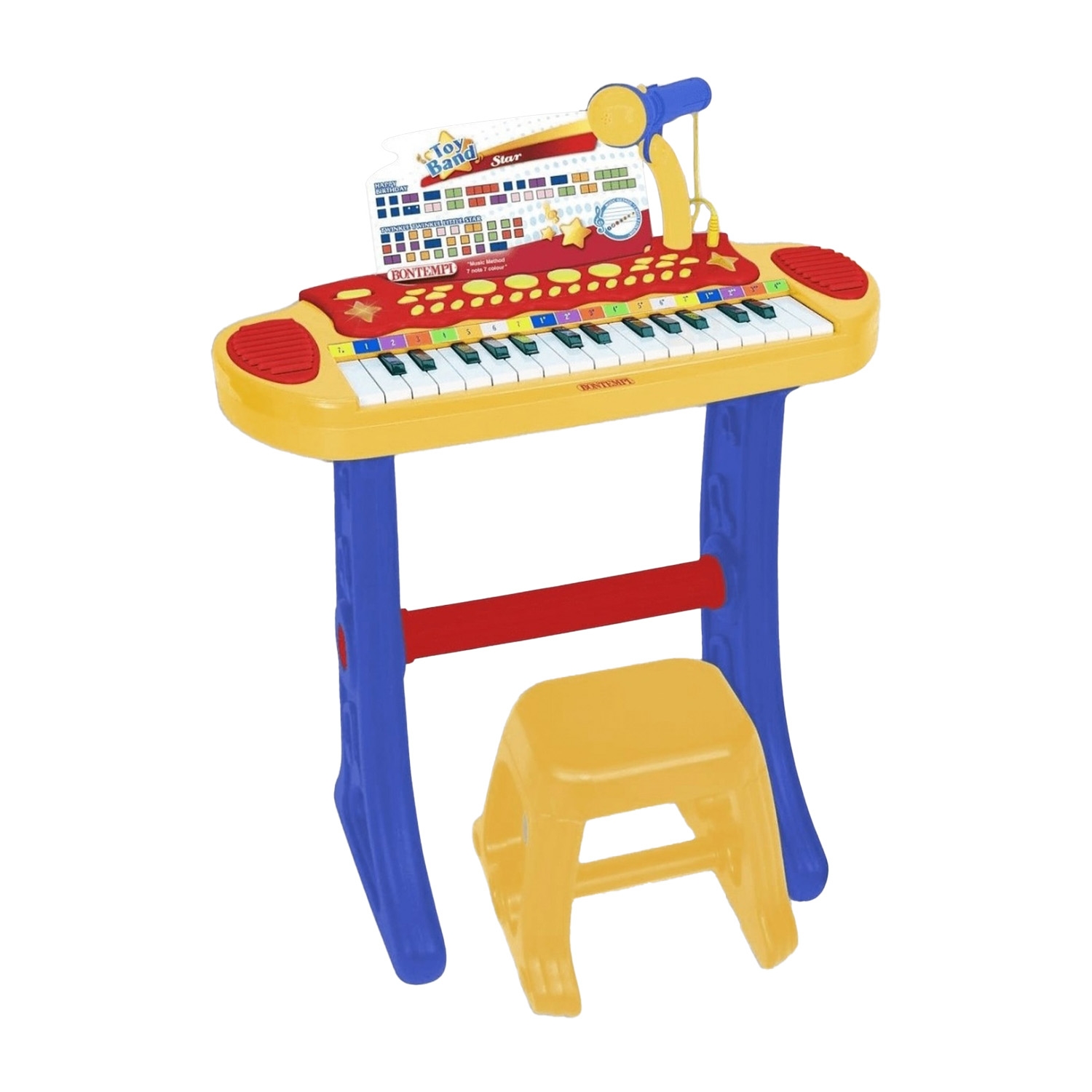 Keyboard elektroniczny Bontempi, z mikrofonem i stołkiem, żółty