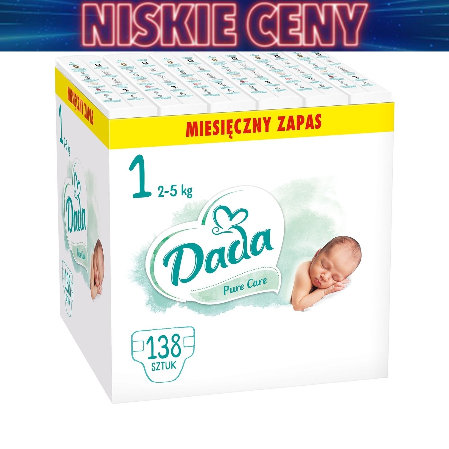 Pieluszki Pure Care 1 New Born, 2-5 kg, 138 szt., identyfikator wilgotności