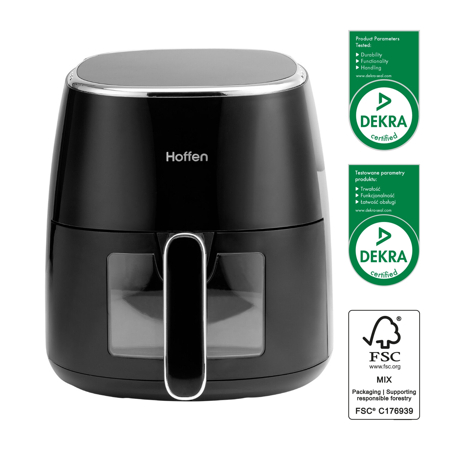 Air Fryer Frytkownica beztłuszczowa z okienkiem Hoffen, 1550 W, 5 l, czarna