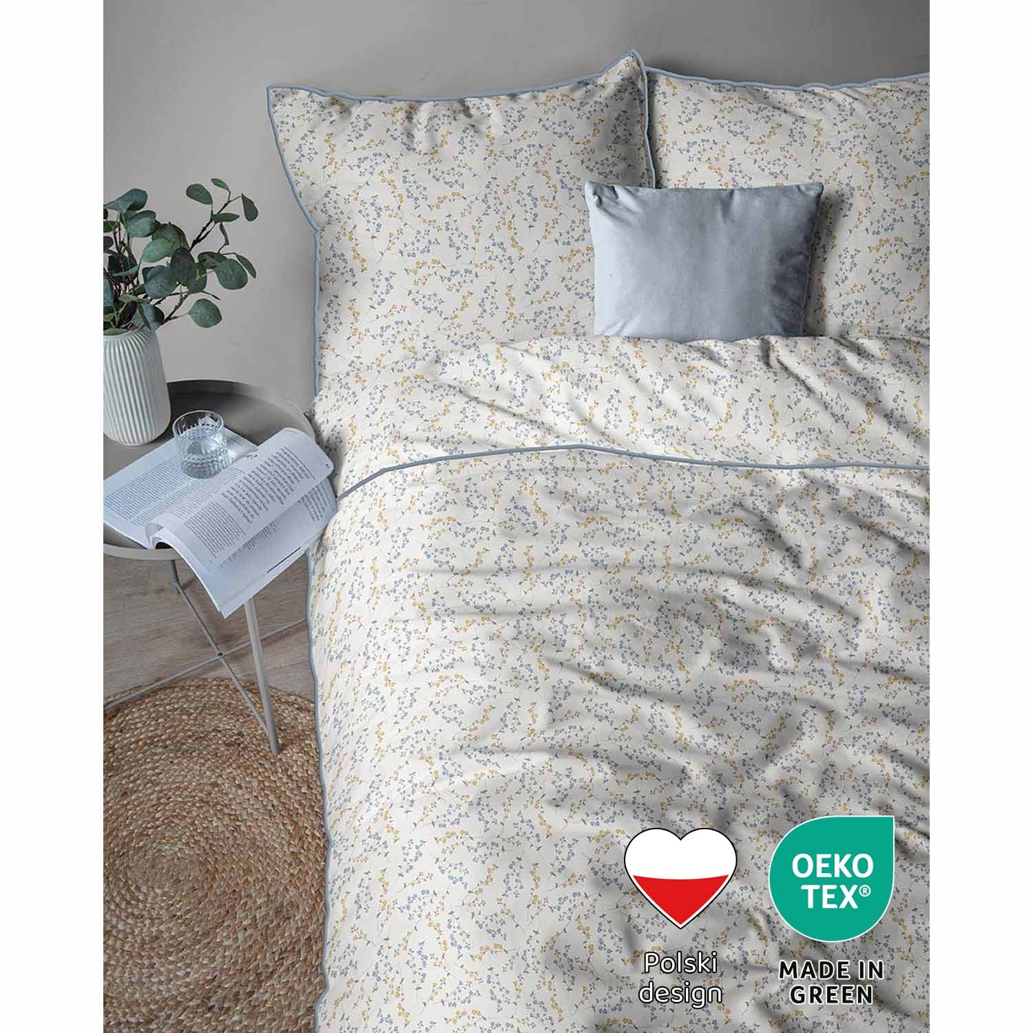 Pościel z perkalu 160 x 200 cm Lame Percale, niebiesko-żółte kwiaty