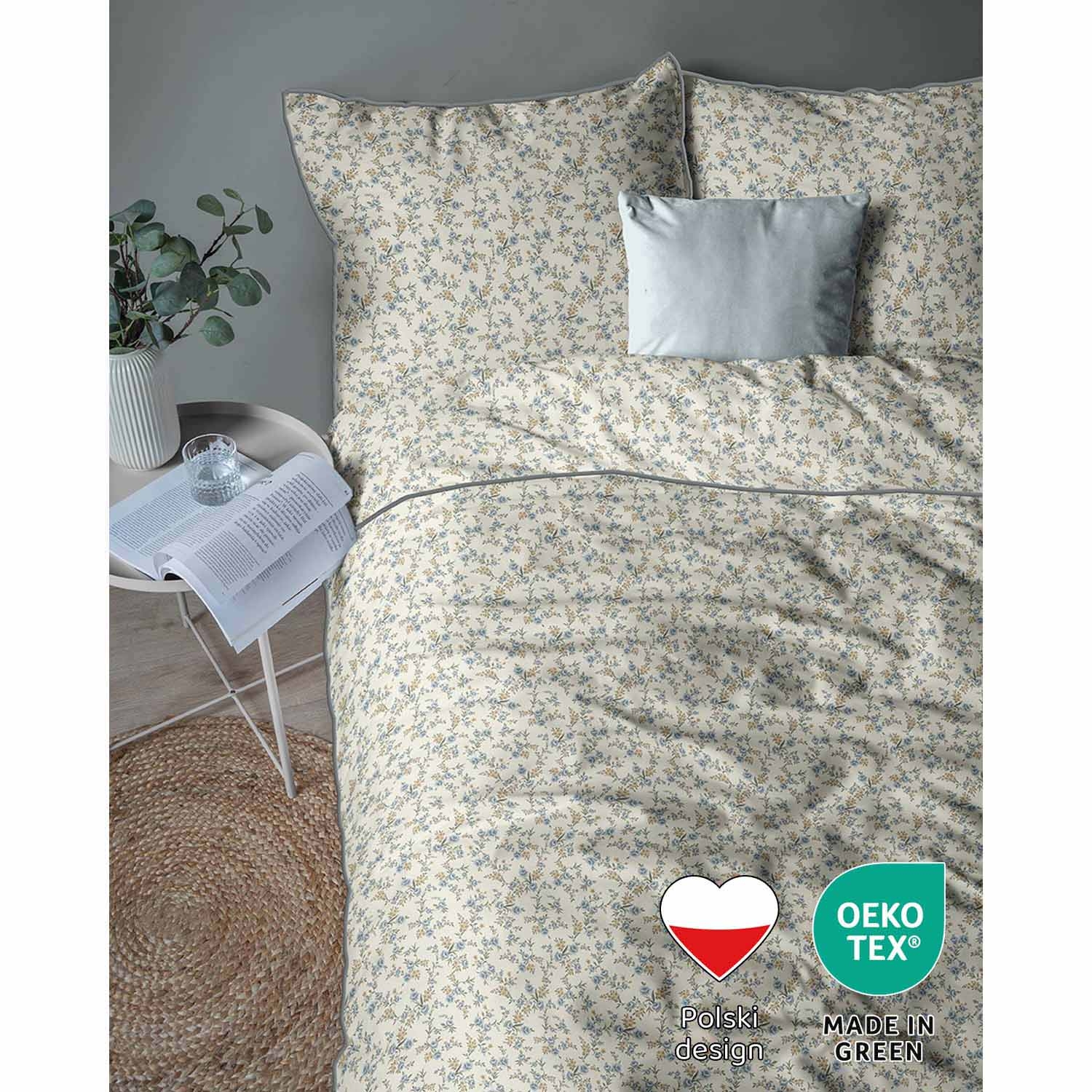 Pościel z perkalu 220 x 200 cm Lame Percale, kwiatki, ecru