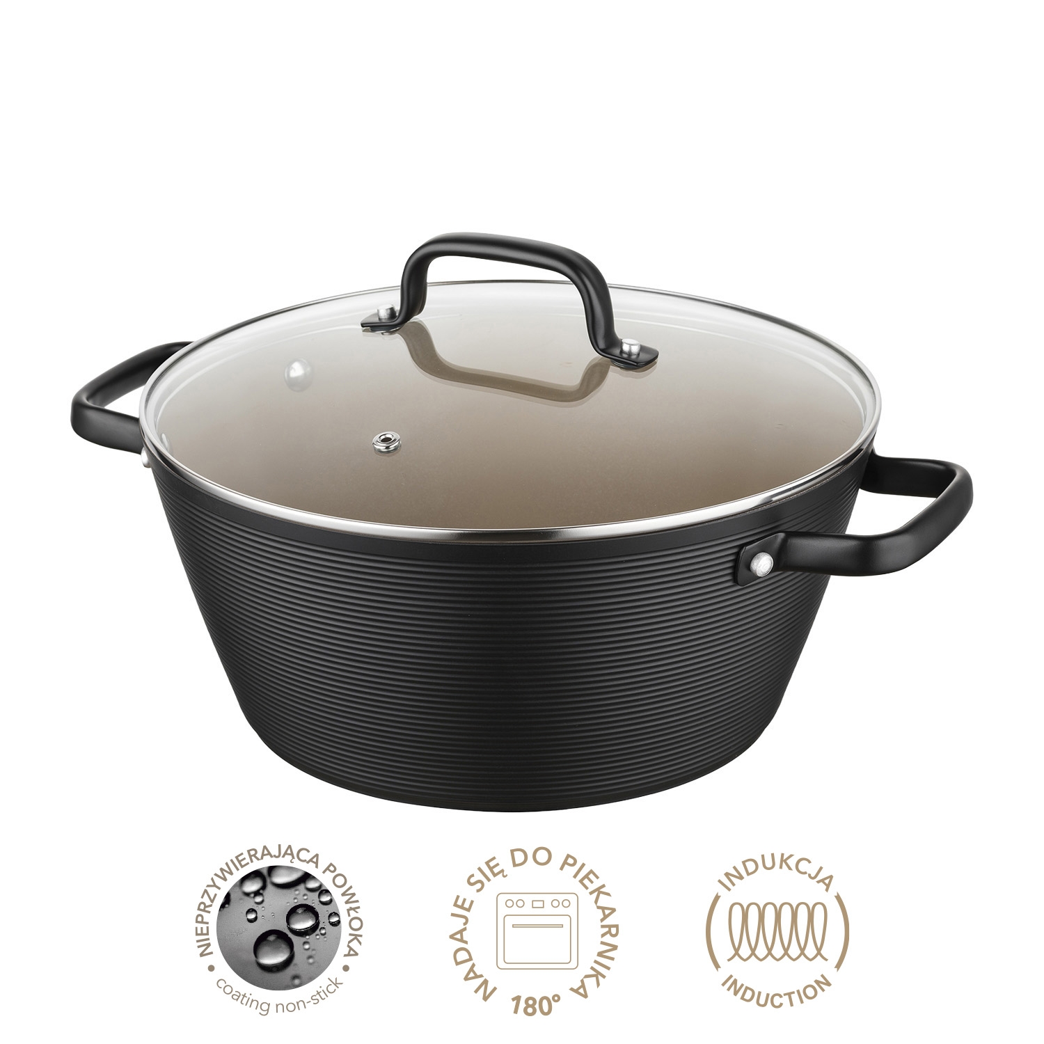 Garnek aluminiowy 28 cm 5,2 l Florina Carina, czarny