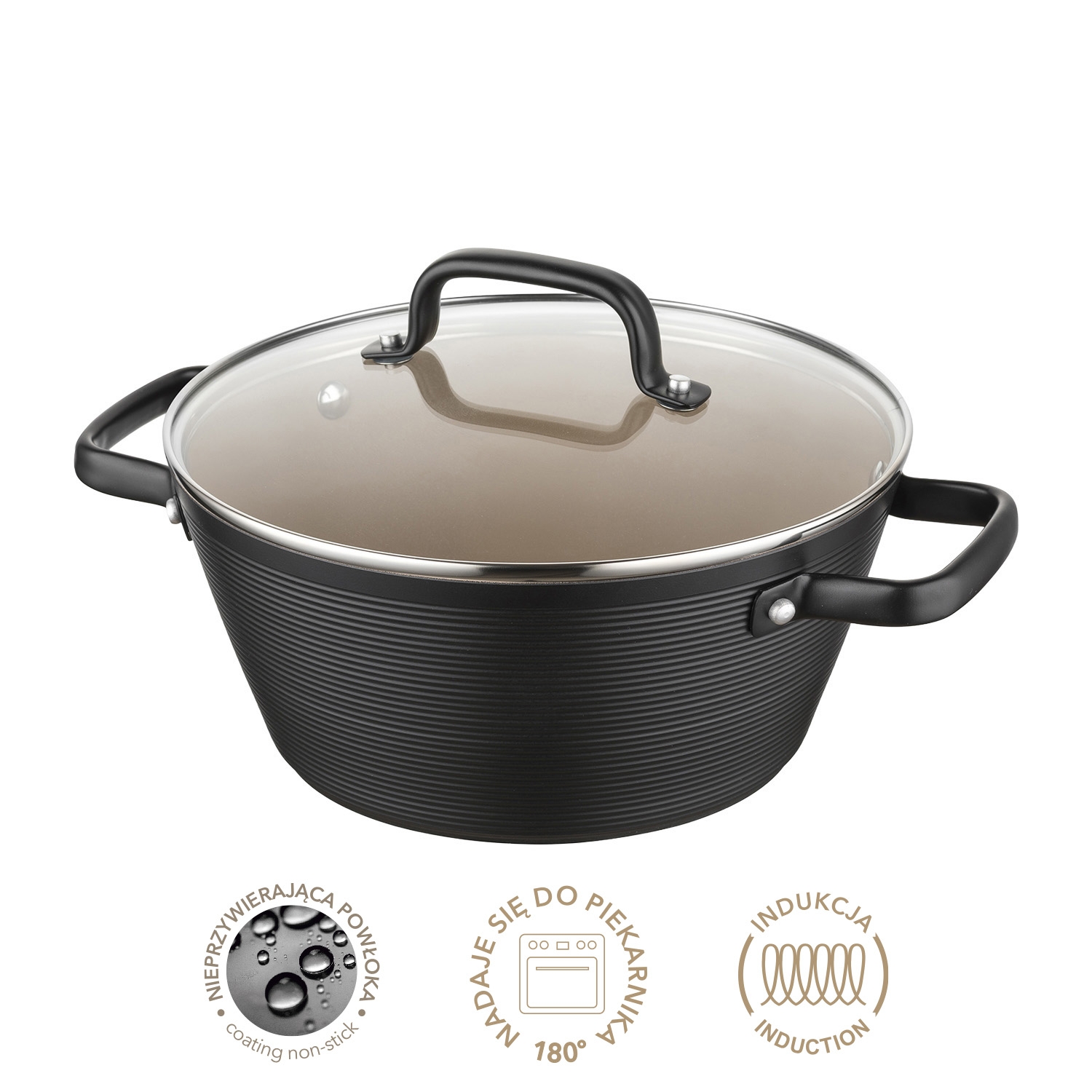 Garnek aluminiowy 24 cm 3,3 l Florina Carina, czarny