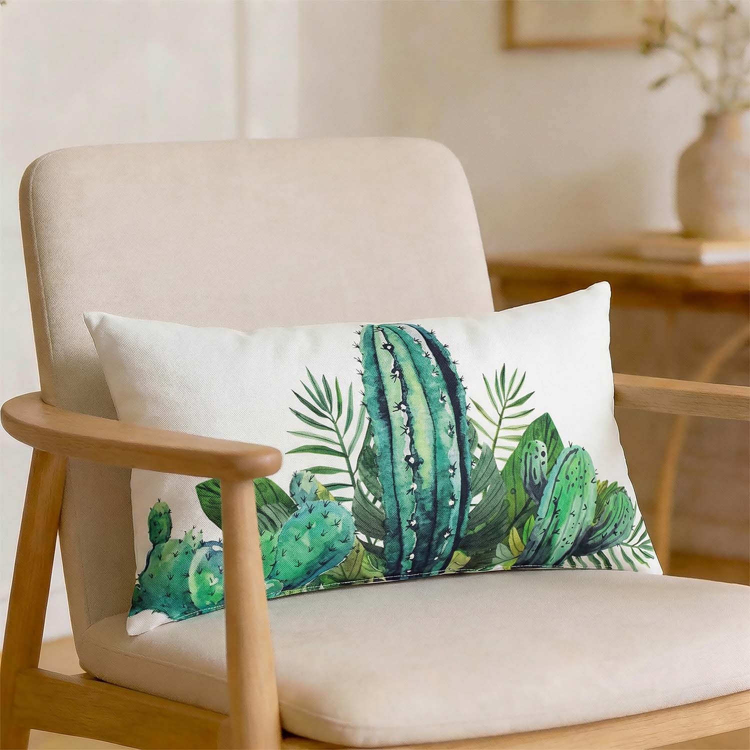 Poduszka Domarex Cleo Bahama Saguaro, 30 x 50 cm, kaktusy, biała