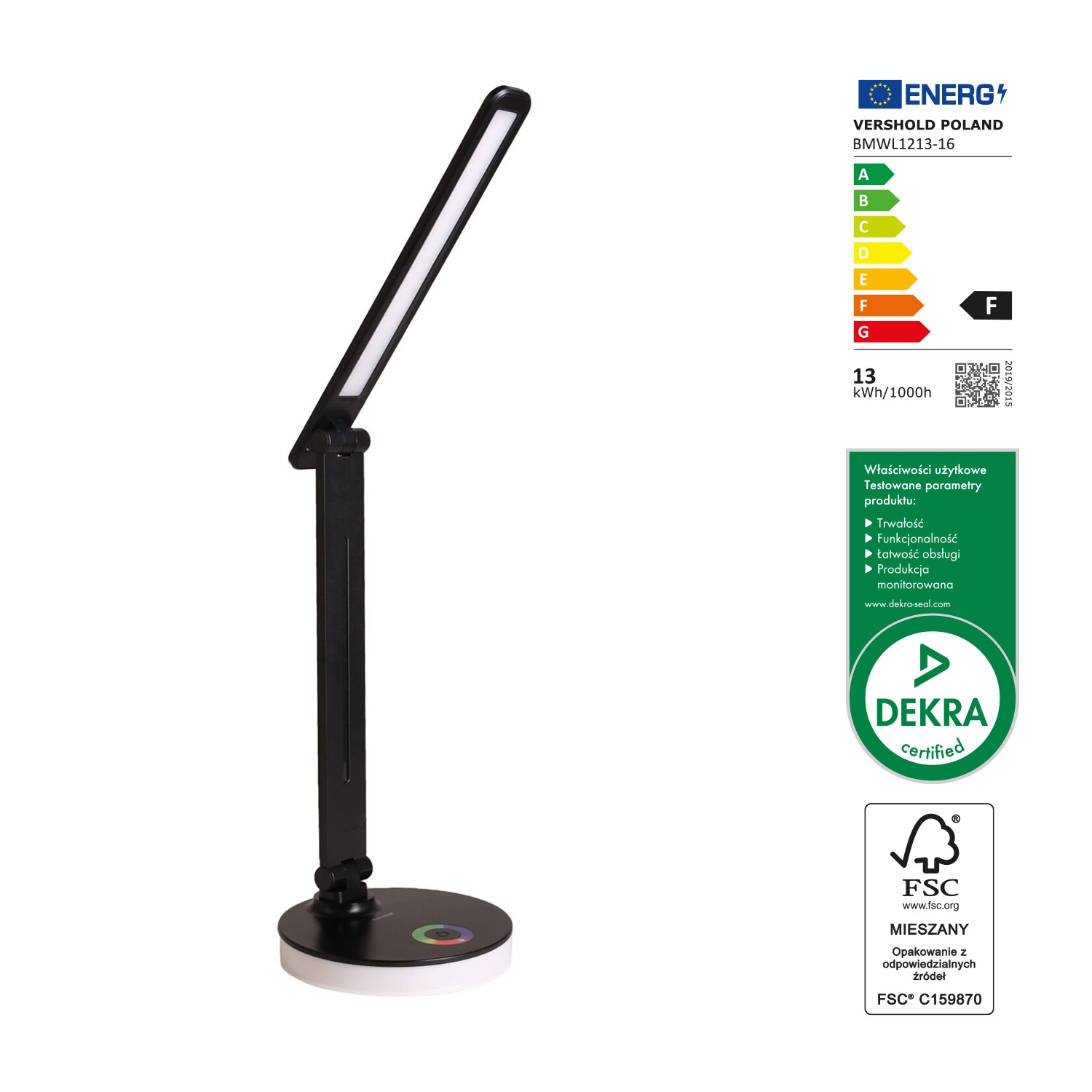 Lampka biurkowa LED Smukee, z podświetlaną podstawą, bezprzewodowa, czarna