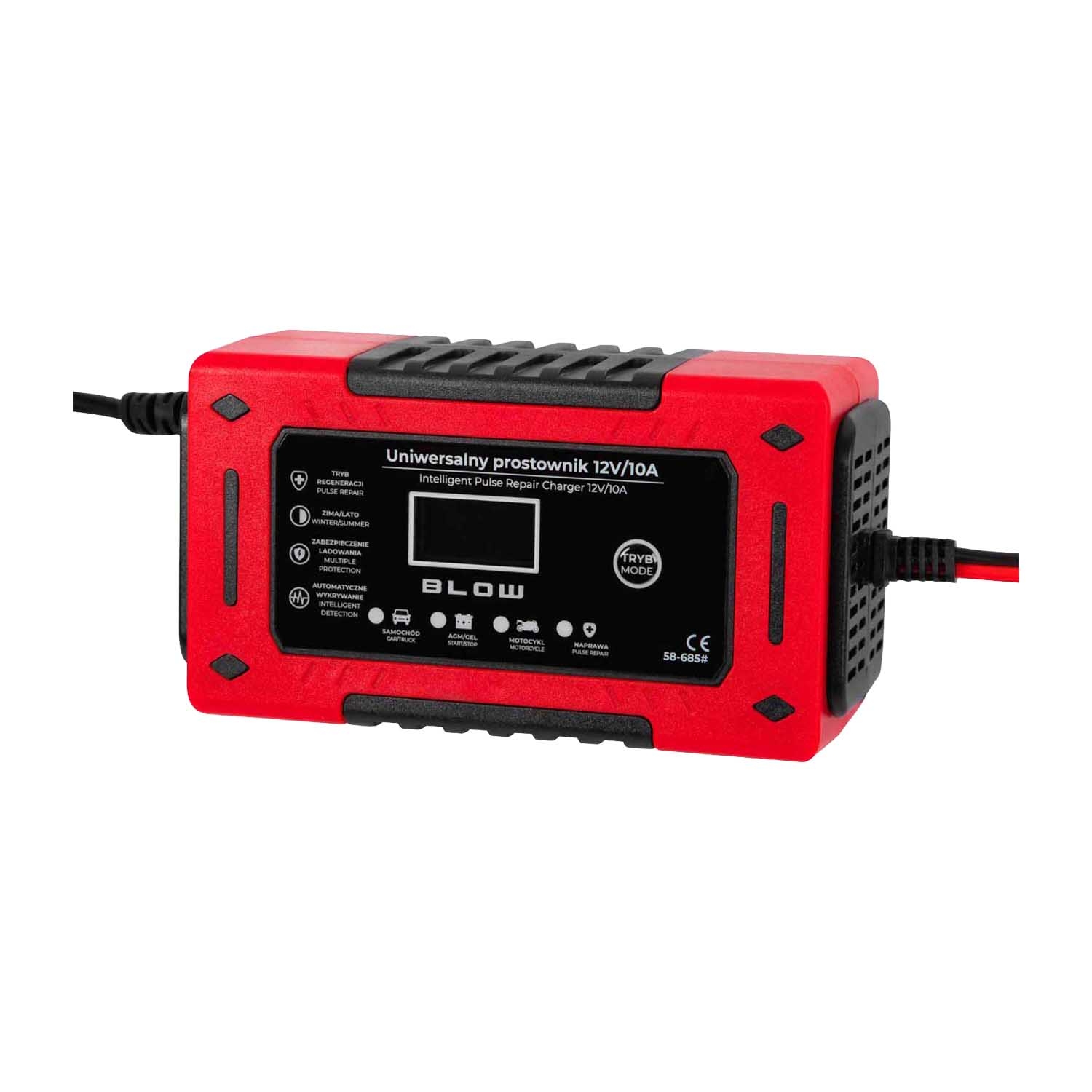 Prostownik automatyczny 12 V/10 A Blow, LCD, z funkcją naprawy akumulatora