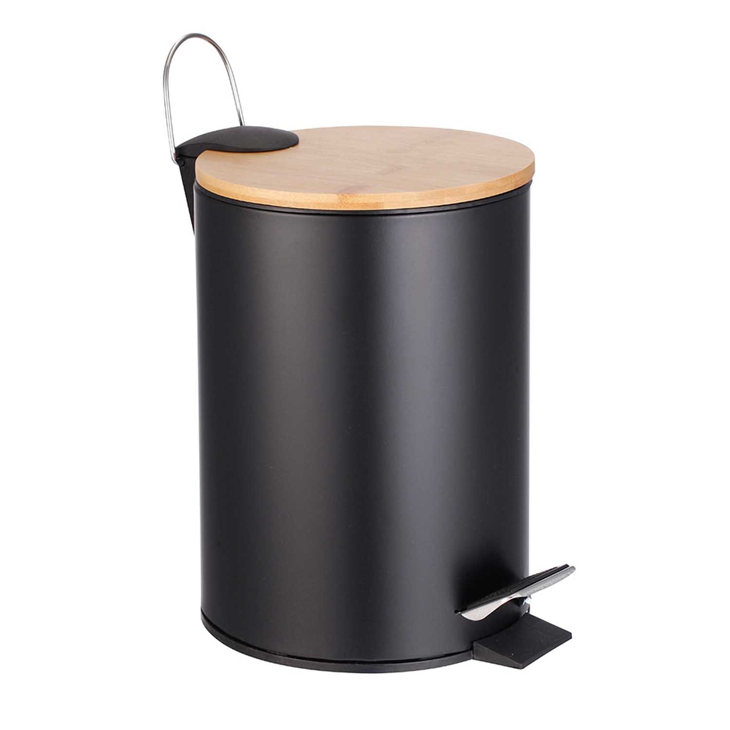 Kosz na śmieci Altom Design, 3 l, z bambusową pokrywką i pedałem, czarny