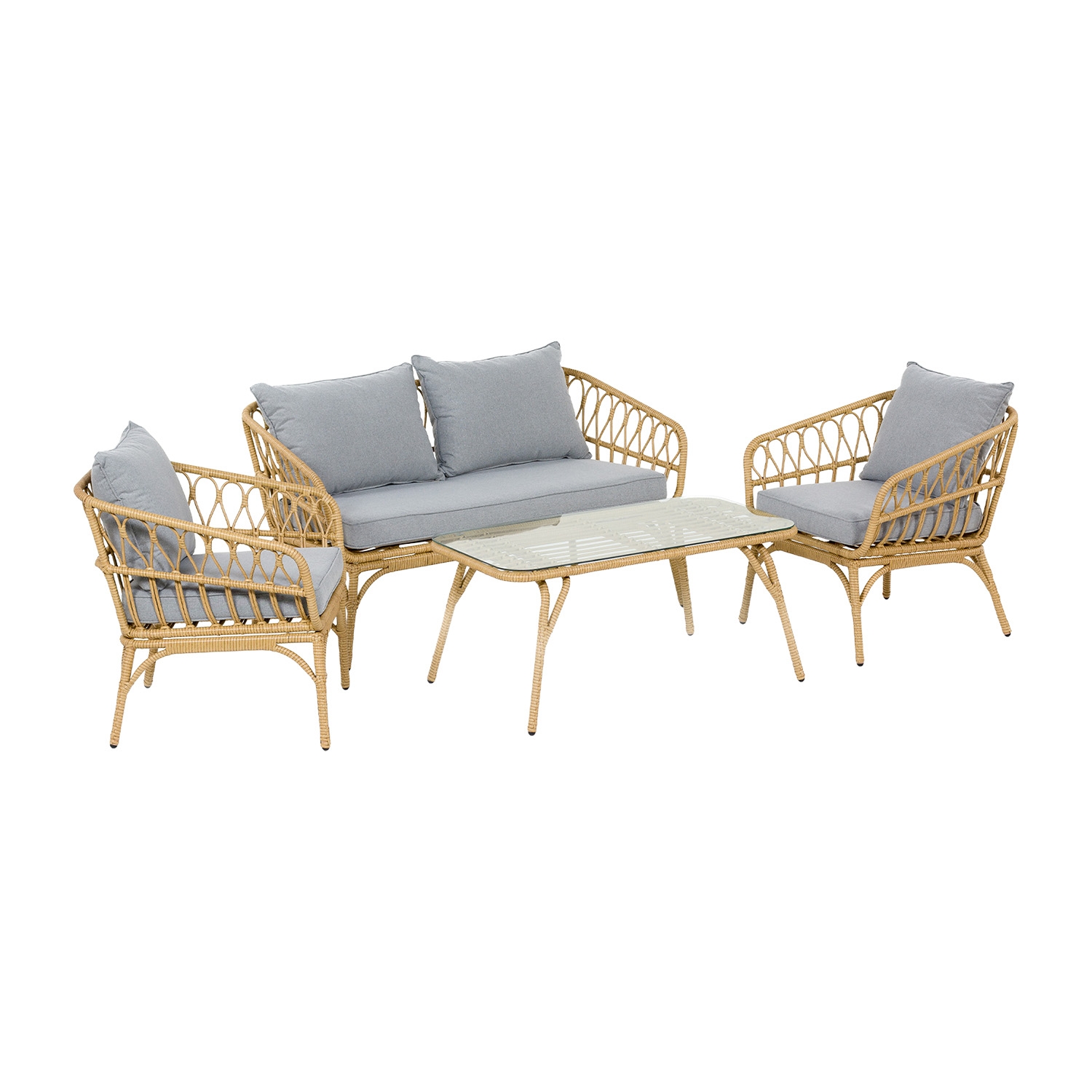 Zestaw mebli Meven Valey, technorattan, sofa, stolik, 2 fotele