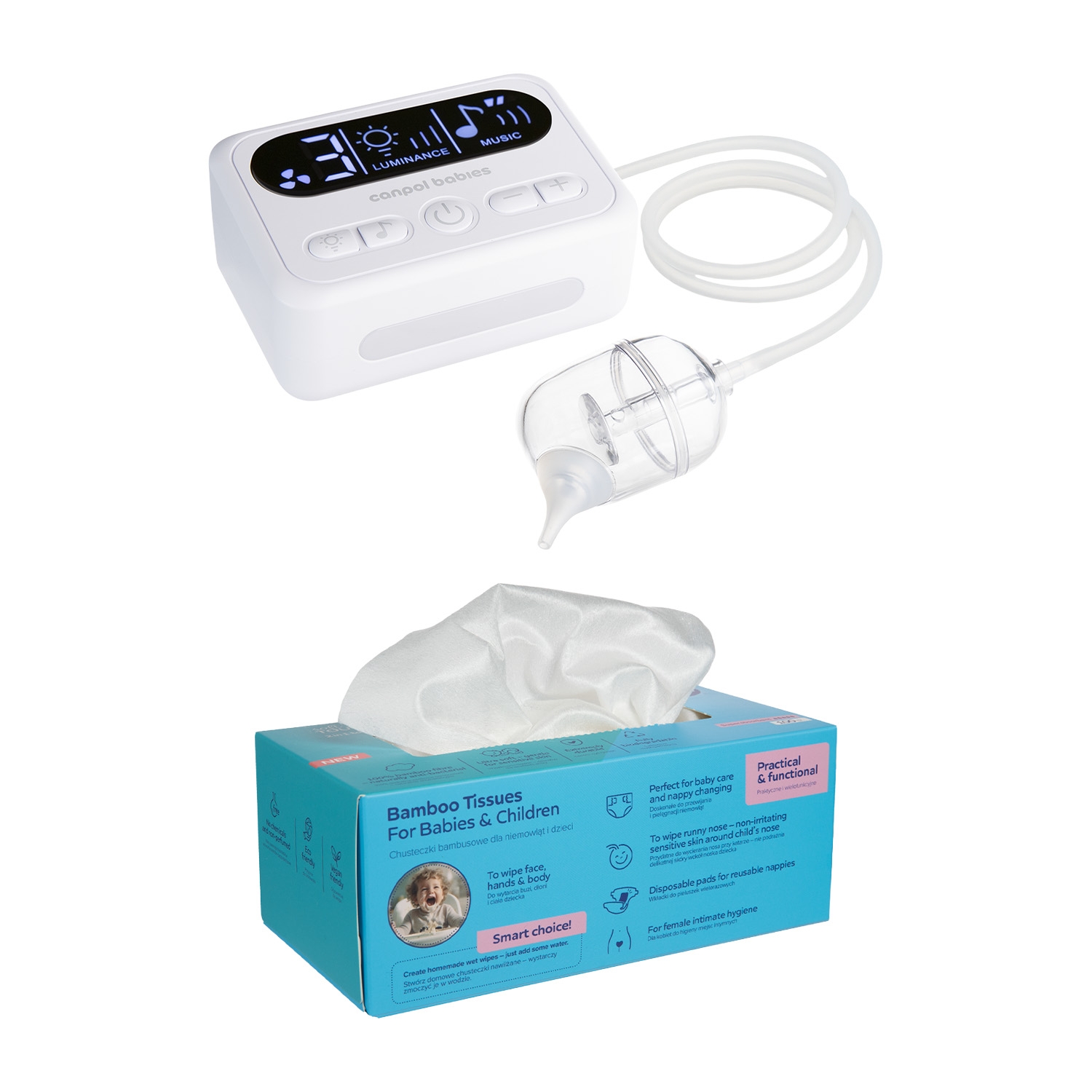 Aspirator do nosa Canpol Babies Noseo, 65 kPa, z chusteczkami bambusowymi