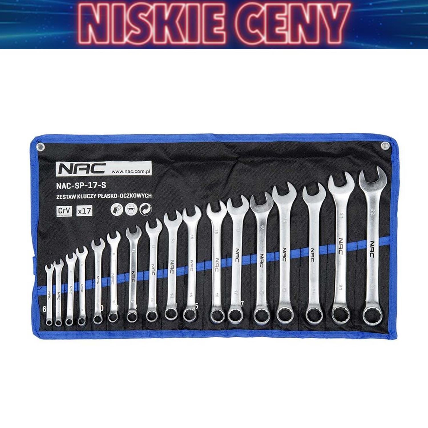 Zestaw kluczy płasko-oczkowych NAC, 17 elementów, w etui